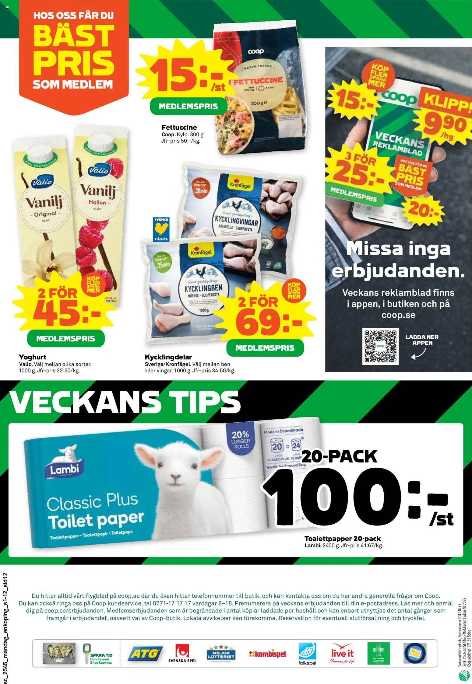 Stora Coop reklamblad aktuell från 03.11.2025 | Sida: 12 | Produkter: Toalettpapper, Pasta, Hallon, Spel