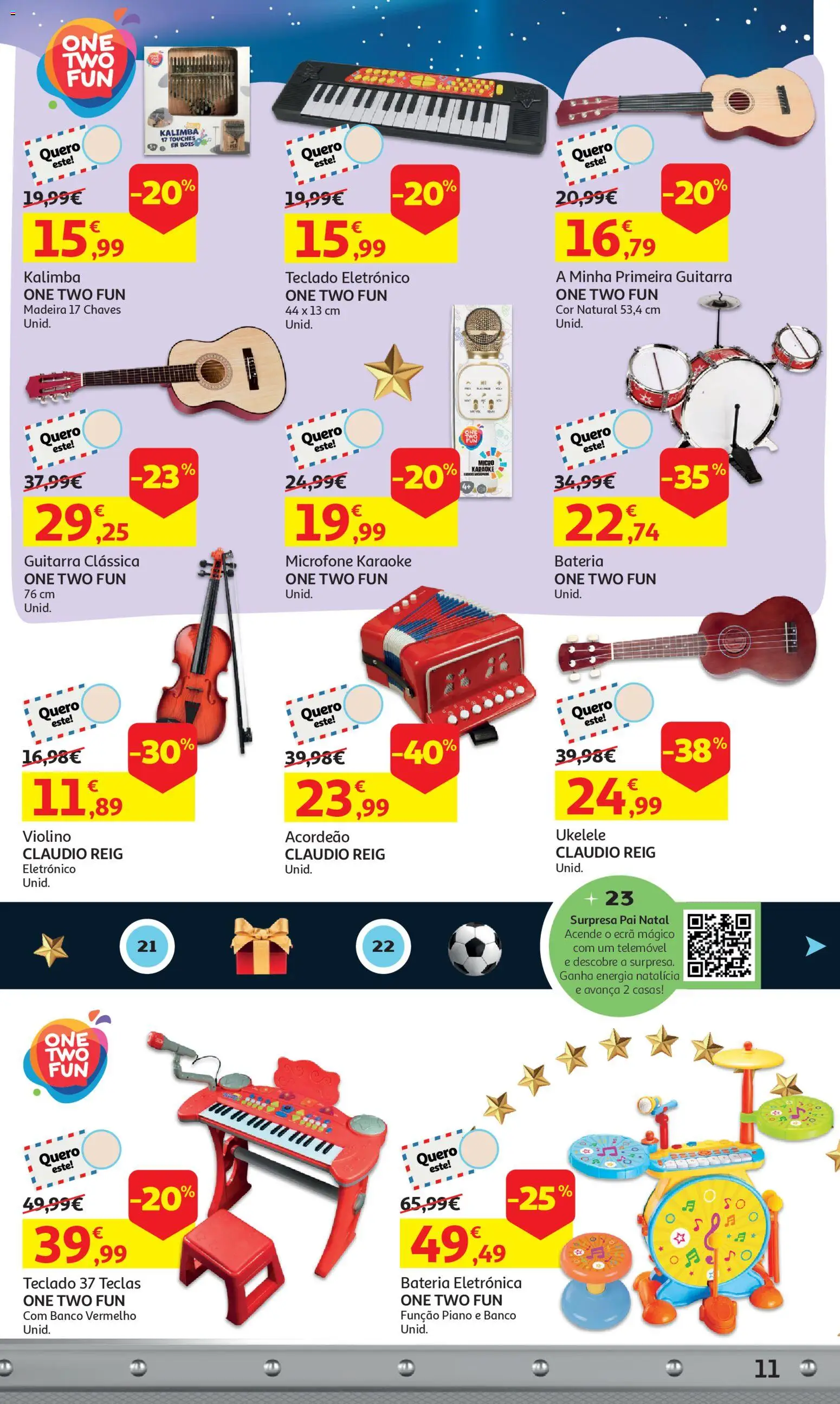 Auchan - A grande fábrica de Natal │ válido de 05.11.2025 | Página: 11 | Produtos: Teclado, Microfone, Banco, Telemóvel
