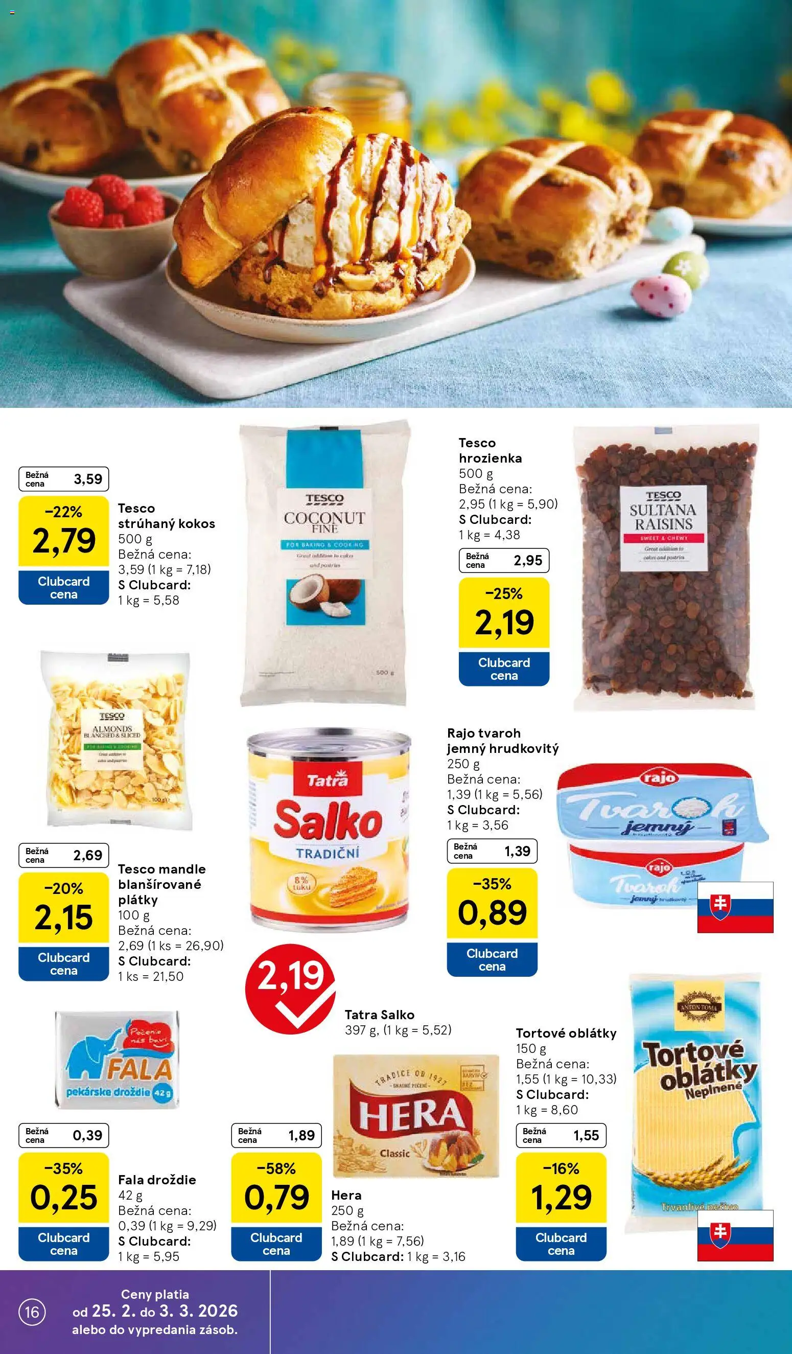 Nové Tesco akcie – leták je platný od 25.02.2026 | Strana: 16 | Produkty: Salko, Hrozienka, Mandle, Hera