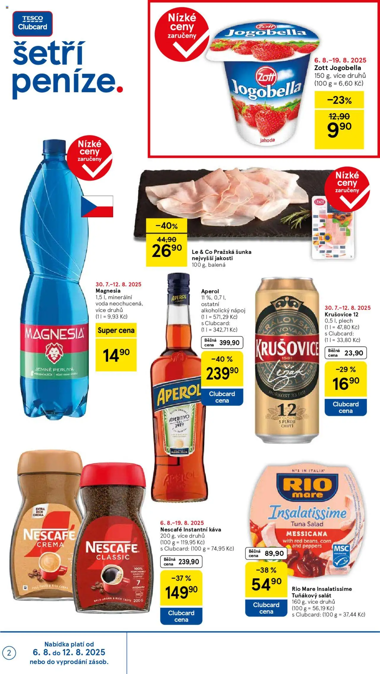 Tesco leták - Supermarket od 06.08.2025 | Strana: 2 | Produkty: Instantní káva, Pražská šunka, Rio mare, Magnesia