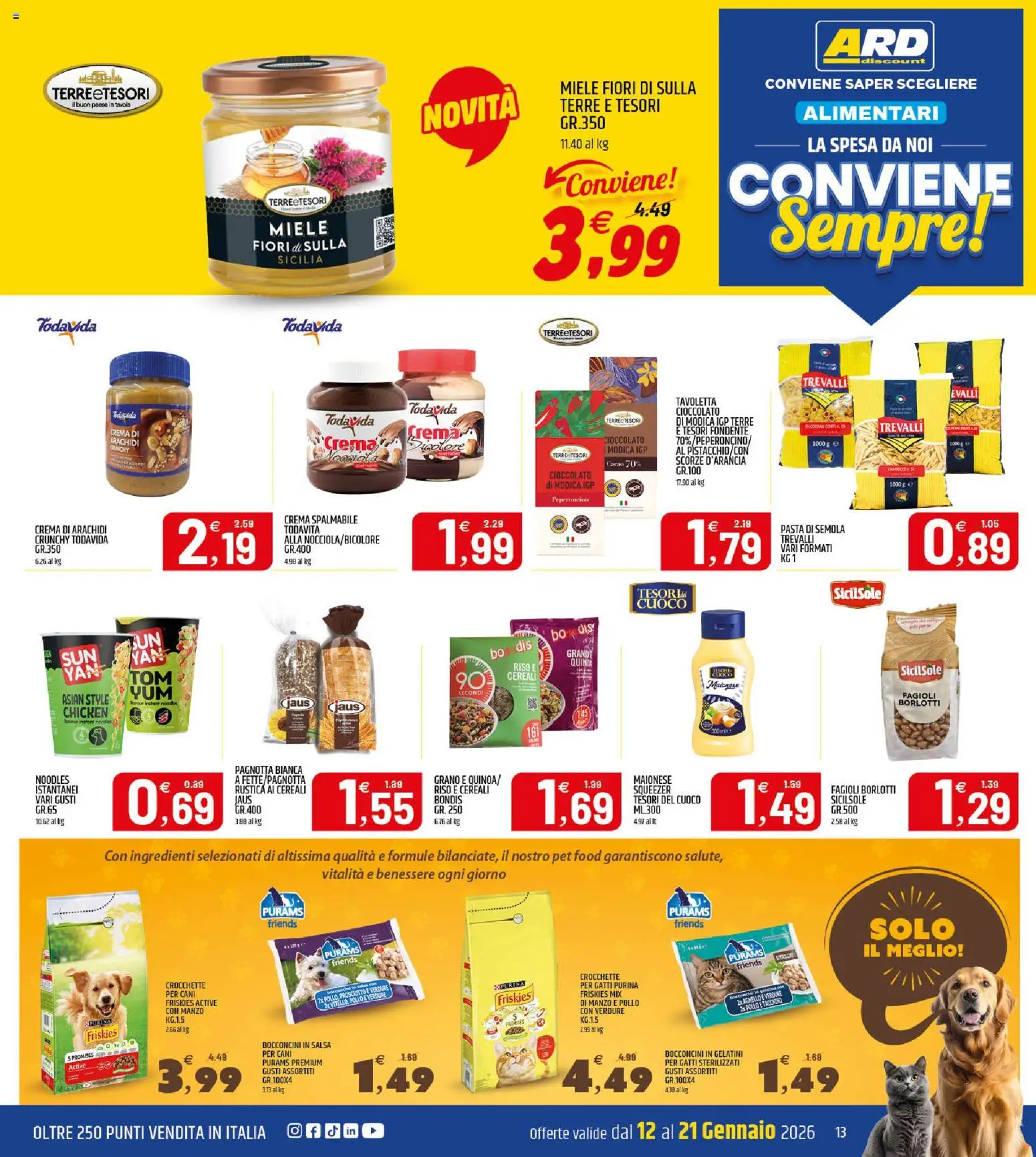 Volantino ARD Discount del 07.01.2026 | Pagina: 13 | Prodotti: Cioccolato, Pasta, Miele, Agnello