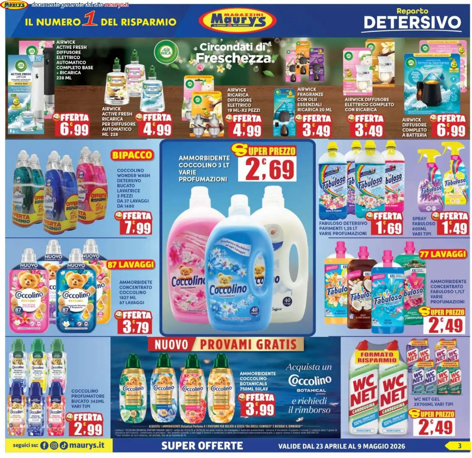 Volantino Maury's del 23.04.2026 | Pagina: 3 | Prodotti: Ammorbidente, Candeggina, WC, Batteria