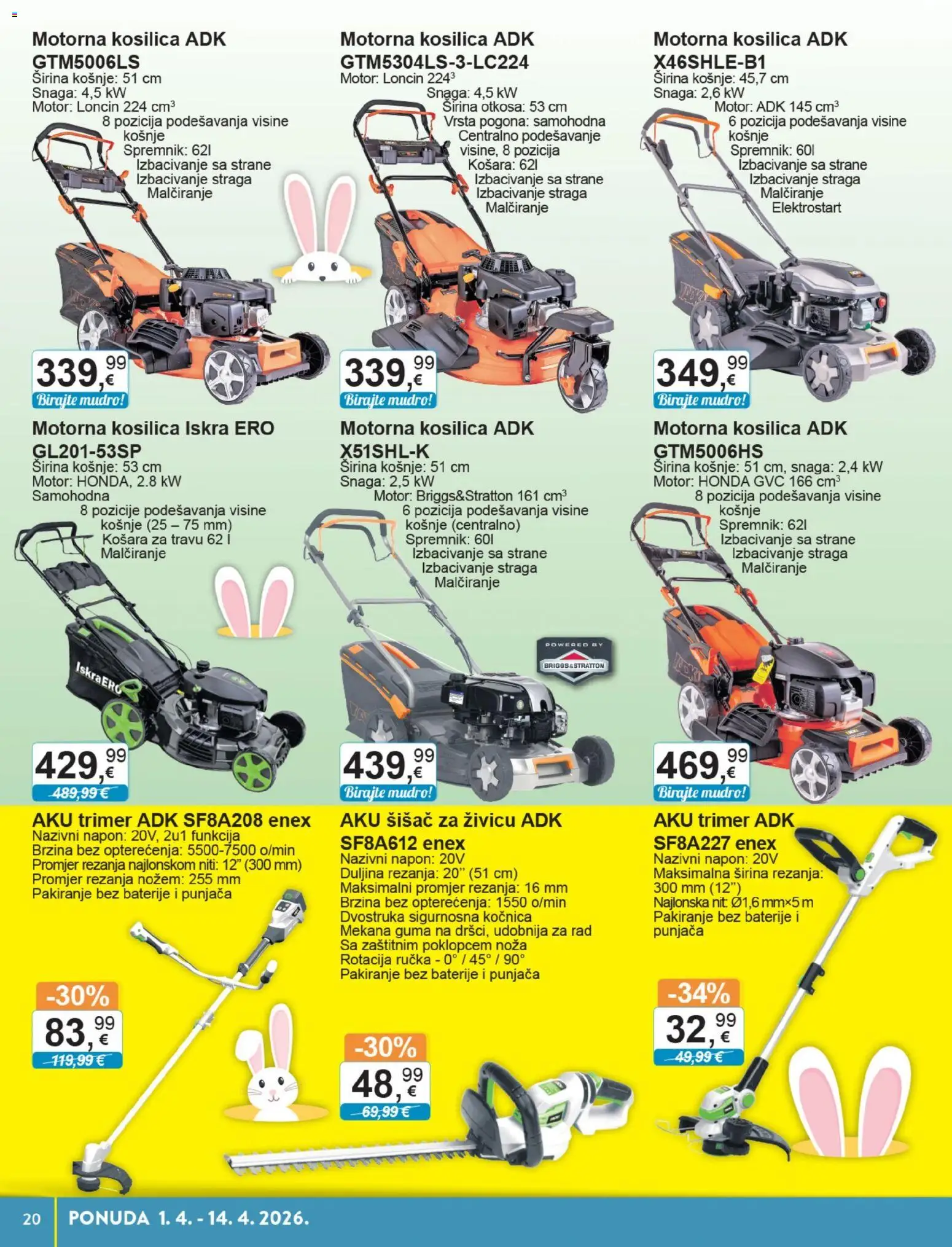 KTC katalog | vrijedi od 01.04.2026 | Stranica: 20 | Proizvodi: Kosilica, Aku trimer, Baterije, Trimer