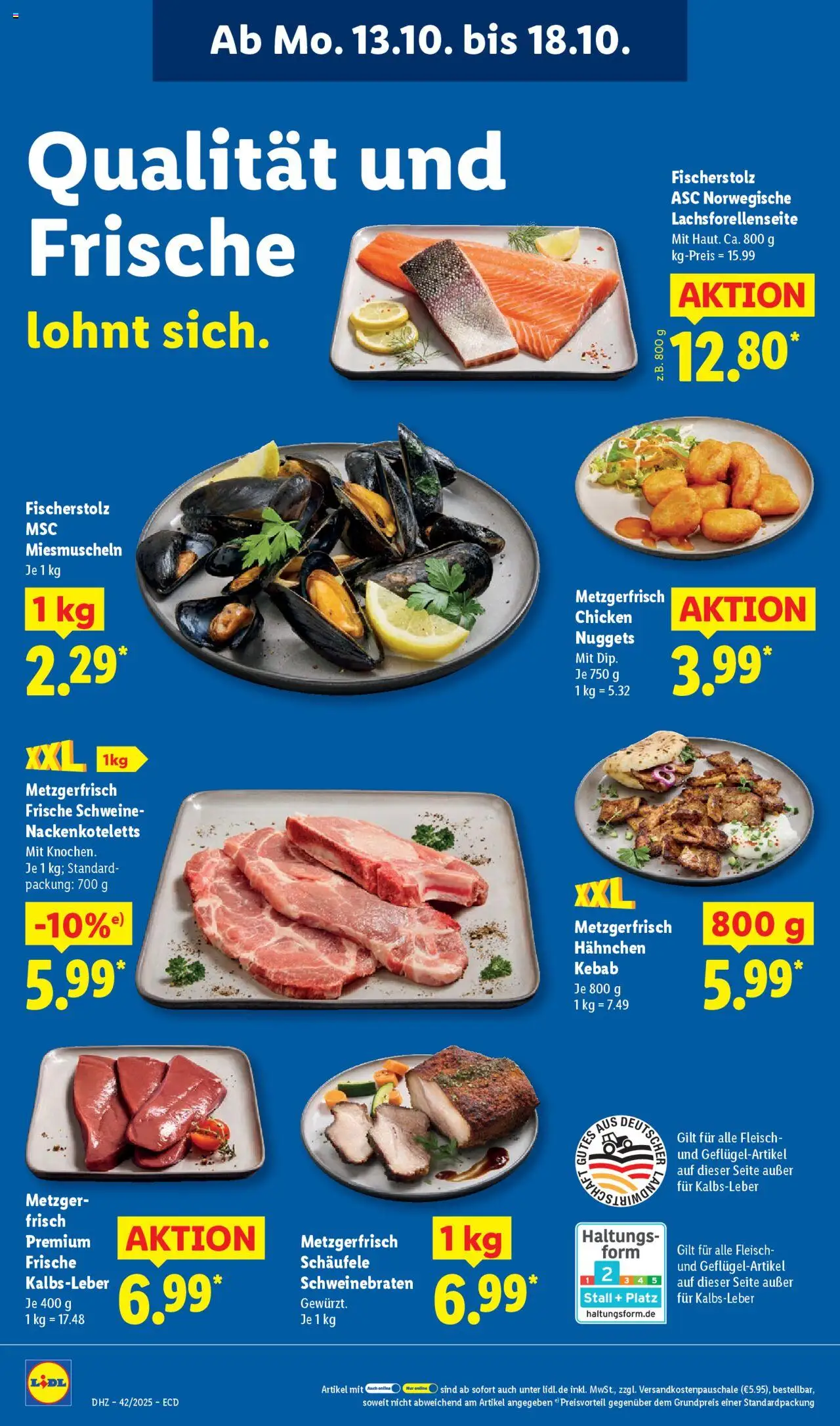 Lidl - Prospekt – gültig ab 13.10.2025 | Seite: 8 | Produkte: Hahnchen, Kalbsleber, Fleisch