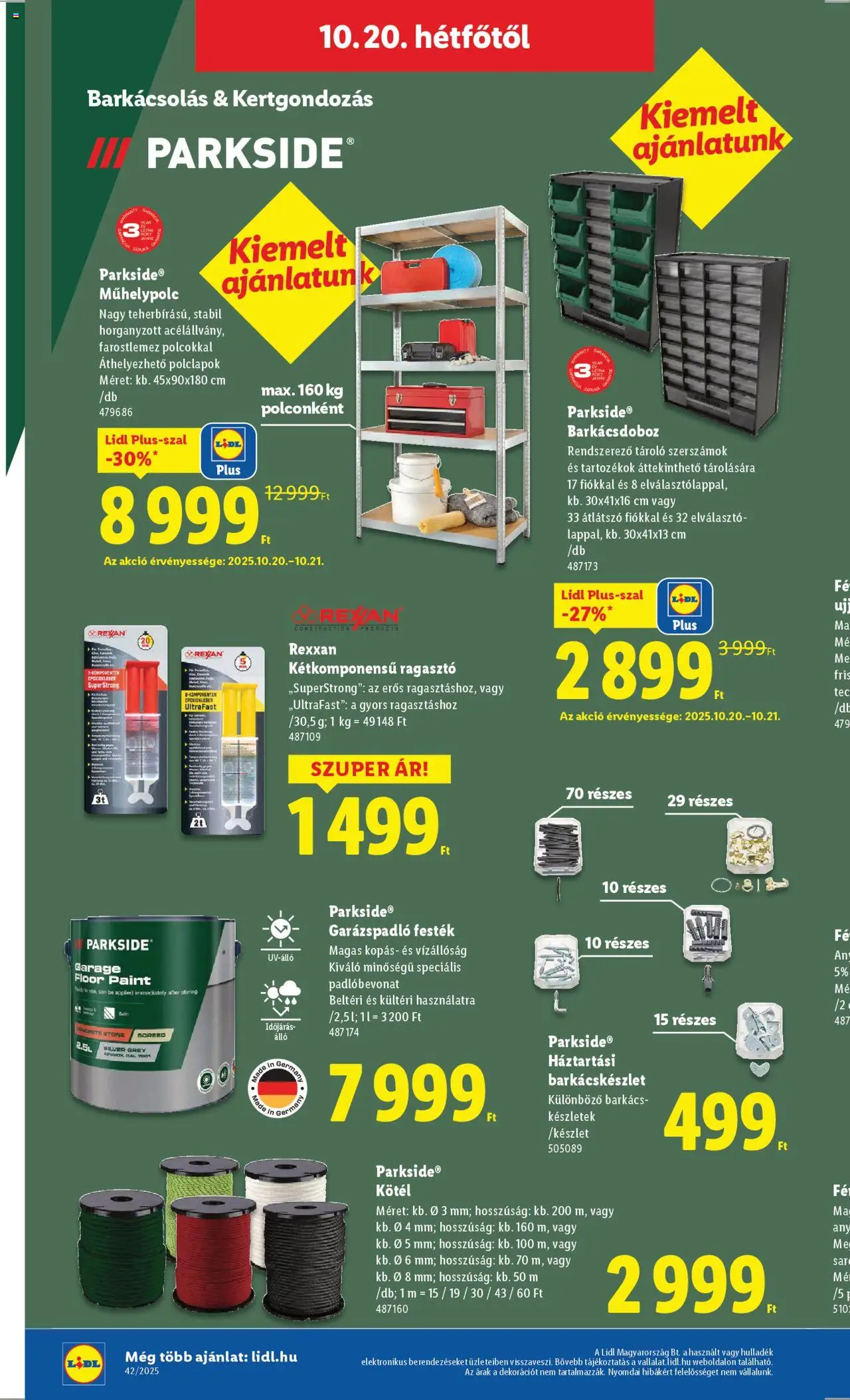 Lidl akciós ujság - amely érvényes a következő dátumtól: 16.10.2025 | Oldal: 44 | Termékek: Kötél, Ragasztó, Rendszerező, Szerszámok