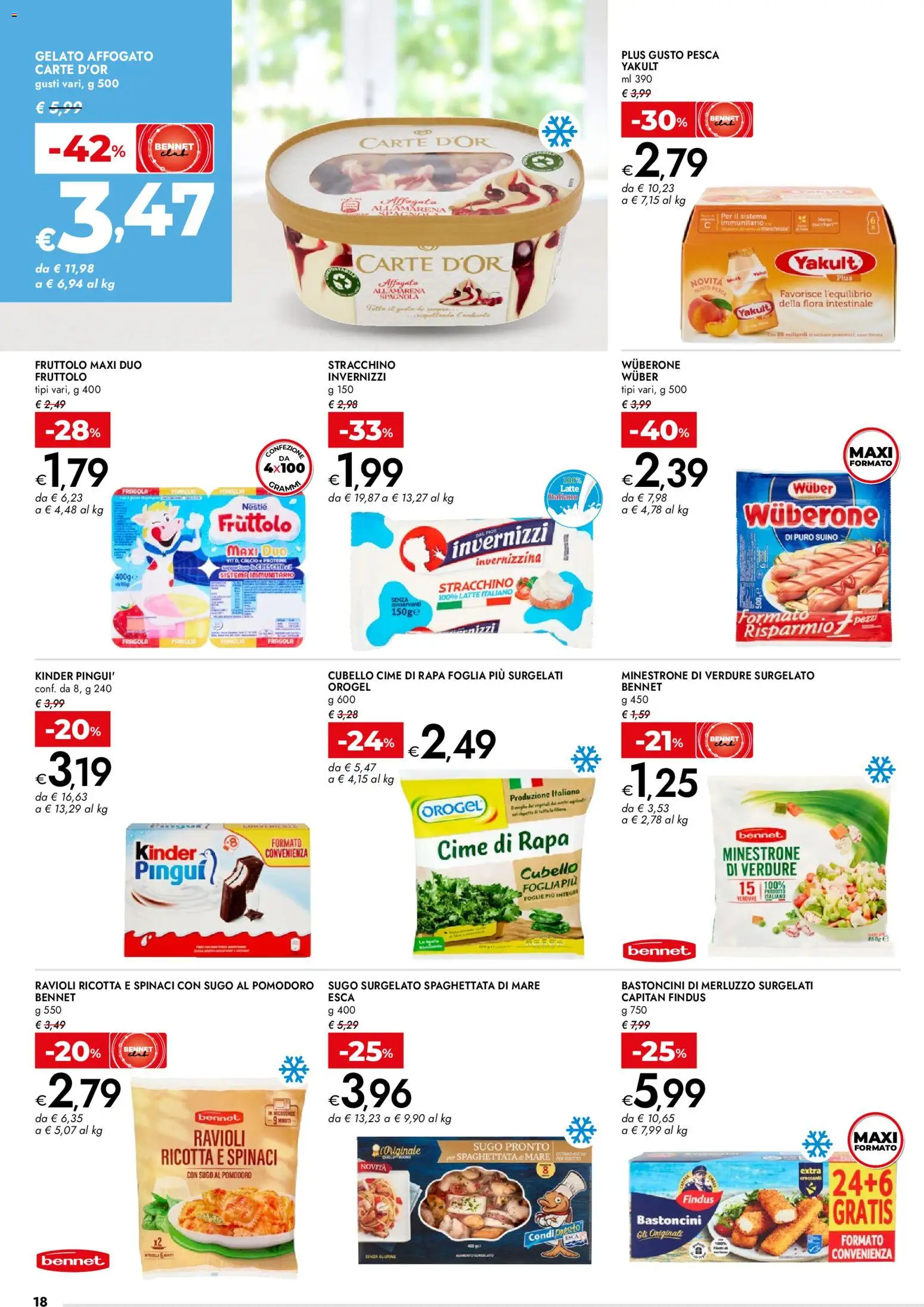 Volantino bennet del 02.04.2026 | Pagina: 18 | Prodotti: Minestrone, Gelato, Latte, Spinaci