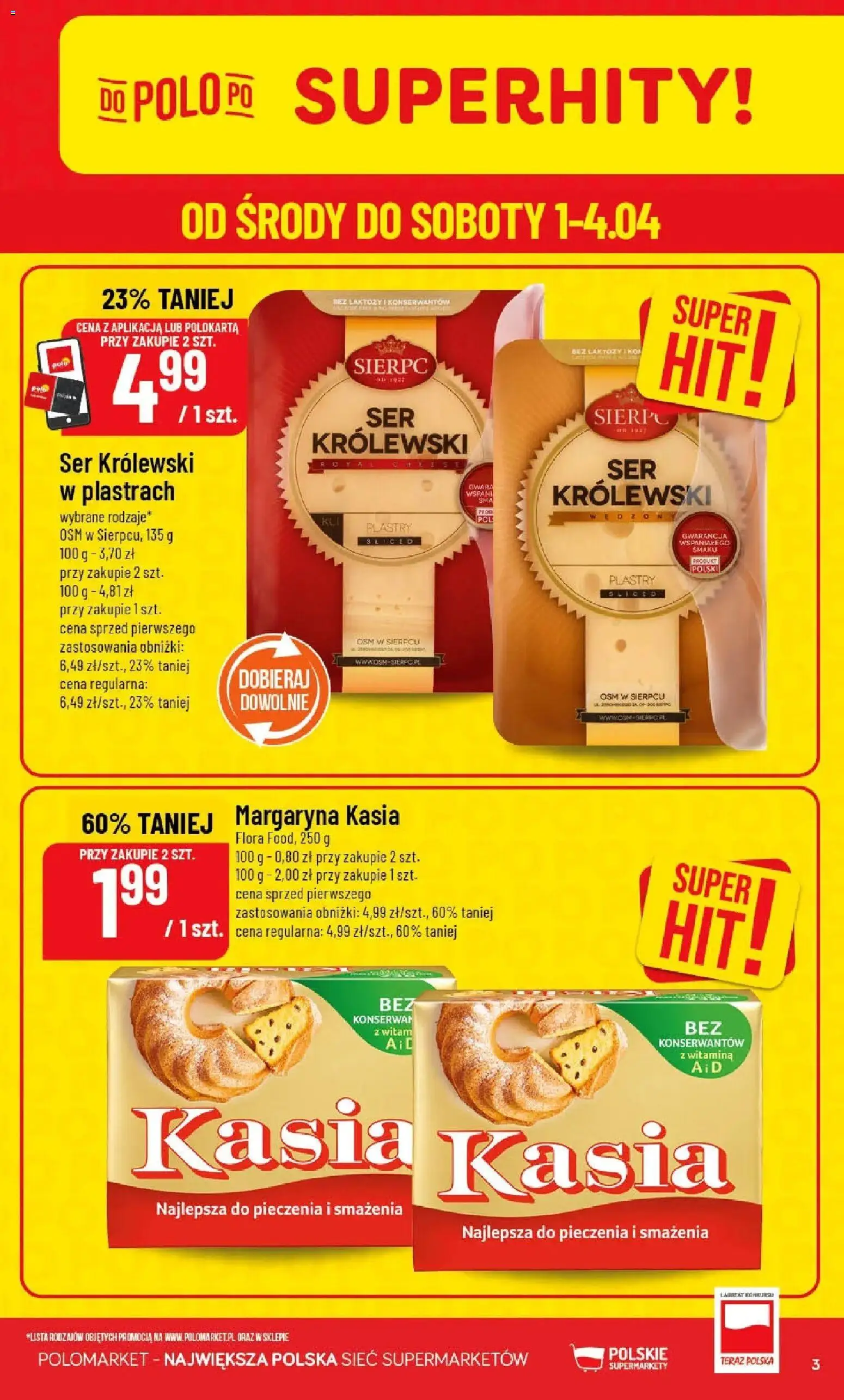 POLOmarket gazetka od 01.04.2026 | Strona: 3 | Produkty: Margaryna kasia, Bez laktozy, Margaryna, Ser