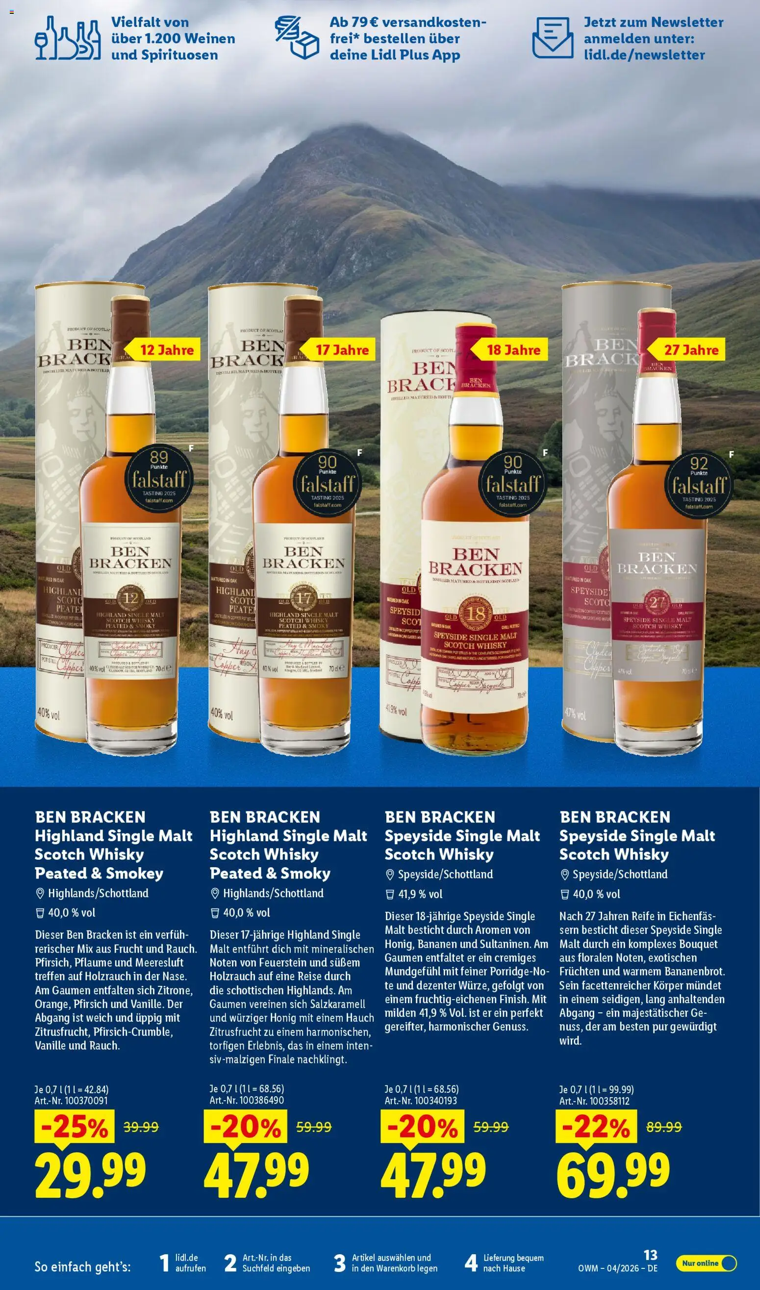 Lidl Prospekt – gültig ab 01.04.2026 | Seite: 13 | Produkte: Whisky, Bananen, Pfirsich