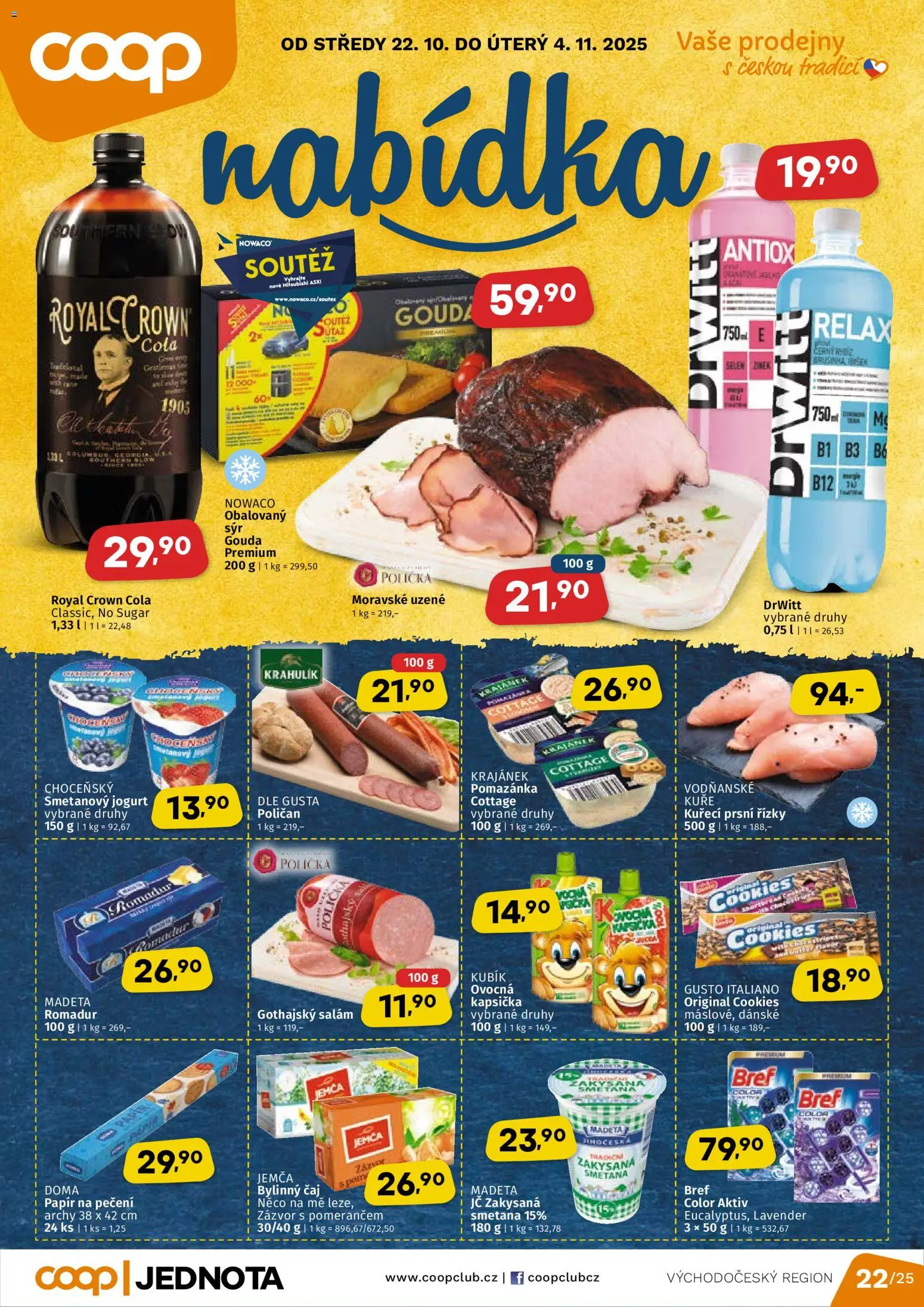 Coop leták - Východočeský region od 22.10.2025 | Strana: 1 | Produkty: Polička, Čaj, Kuřecí prsní řízky, Pomazánka