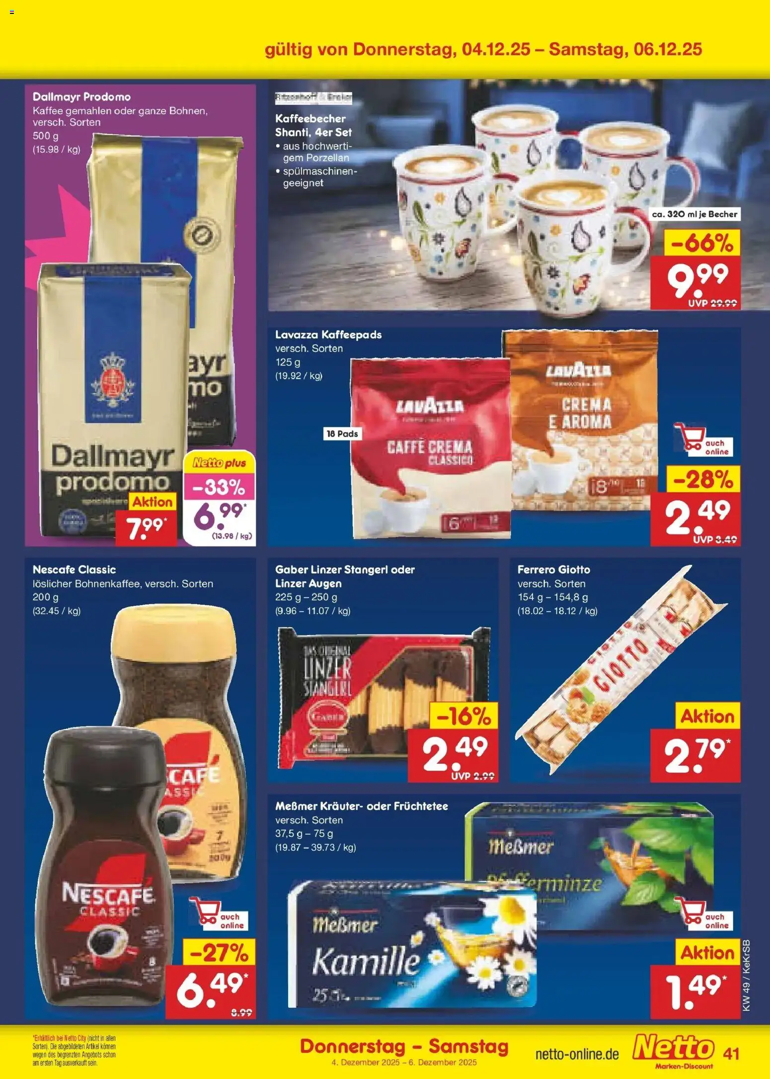 Netto Marken-Discount prospekt Bonn	 – gültig ab 01.12.2025 | Seite: 43 | Produkte: Lavazza, Kaffeepads, Dallmayr, Nescafe classic