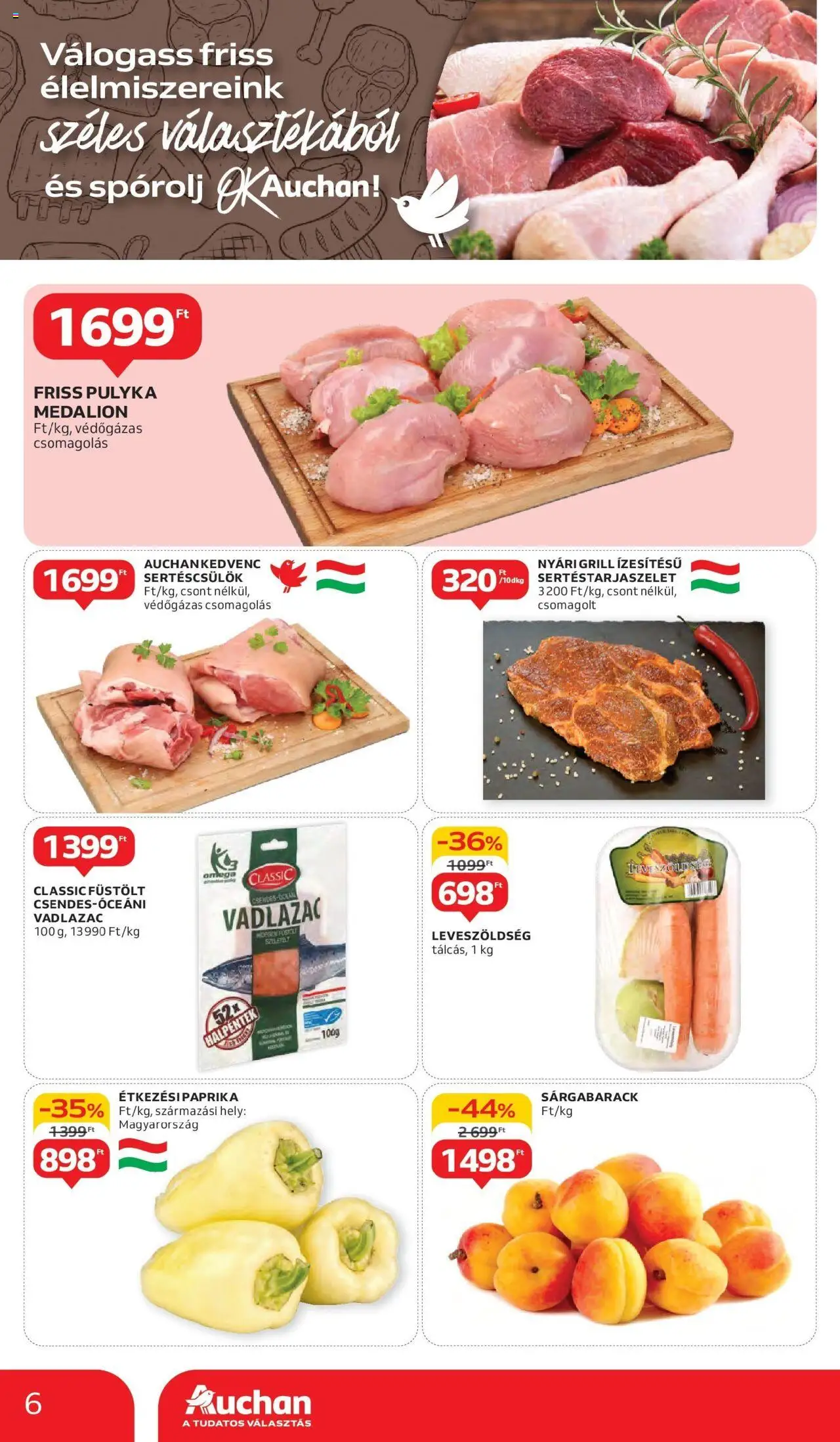 Auchan akciós ujság - amely érvényes a következő dátumtól: 05.06.2025 | Oldal: 6 | Termékek: Sárgabarack, Sertéscsülök, Grill