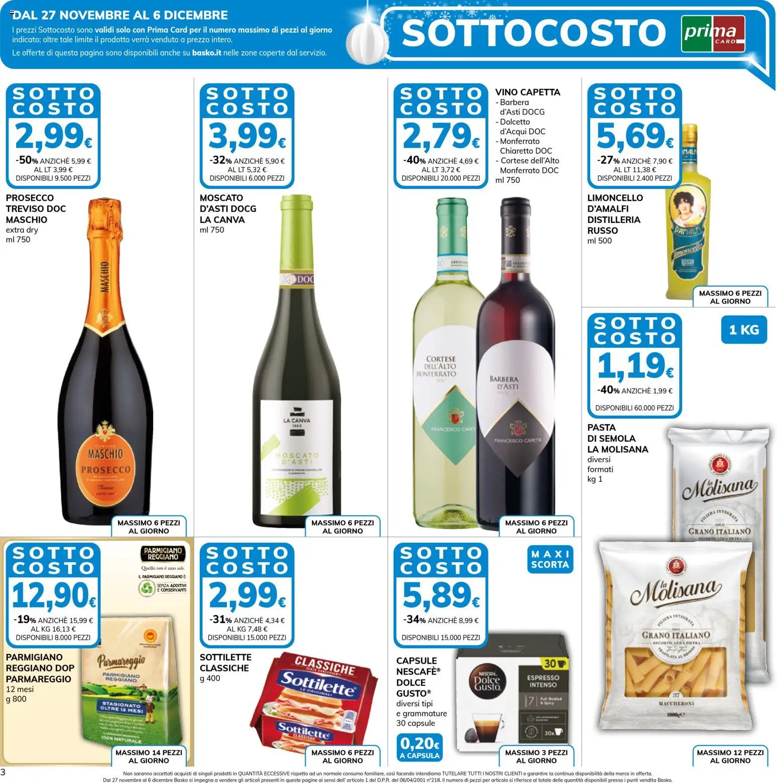 Volantino Basko del 27.11.2025 | Pagina: 3 | Prodotti: Vino, Pasta, Parmigiano reggiano, Parmigiano