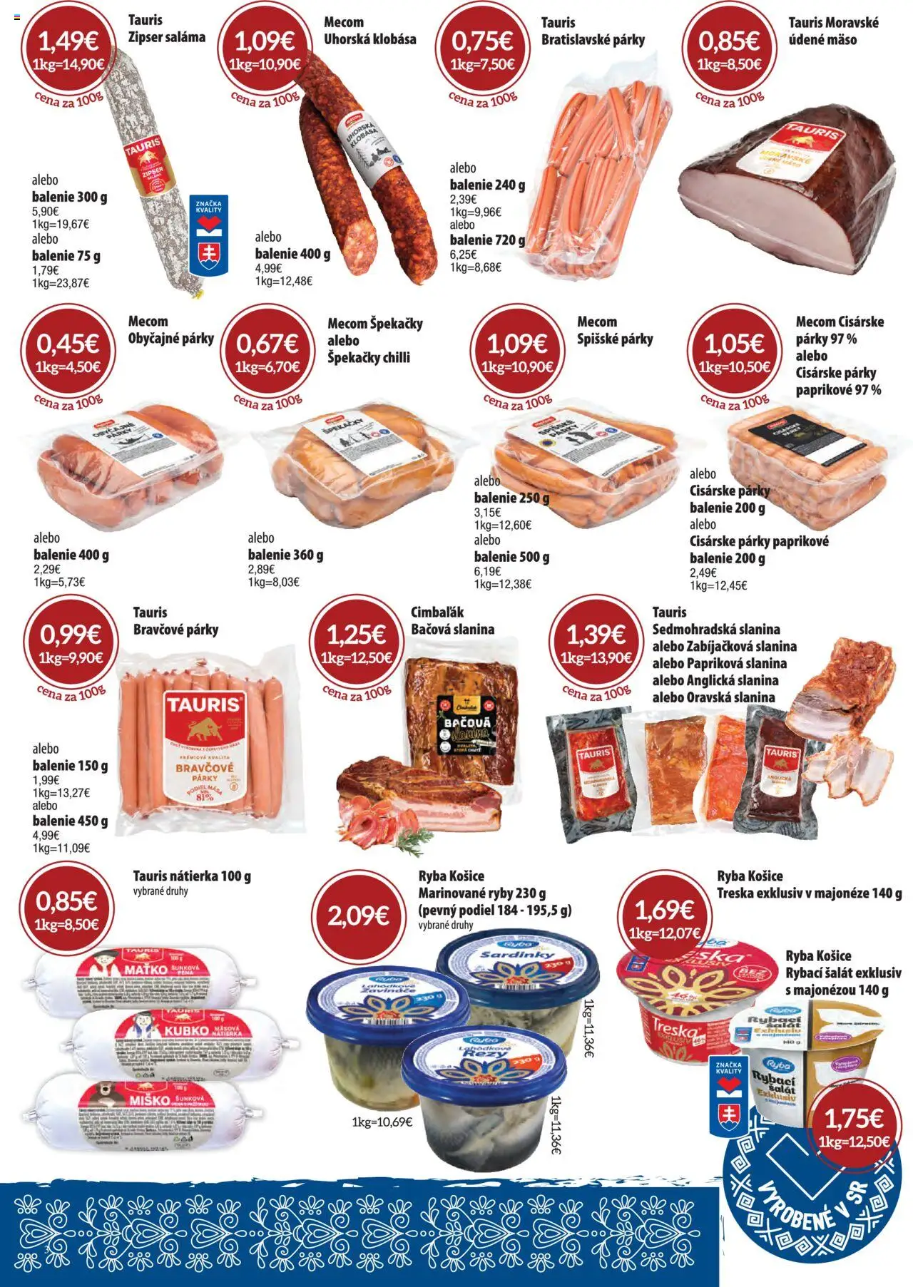 Nové CBA Komfos akcie – leták je platný od 02.10.2025 | Strana: 3 | Produkty: Sardinky, Slanina, Klobása, Ryba