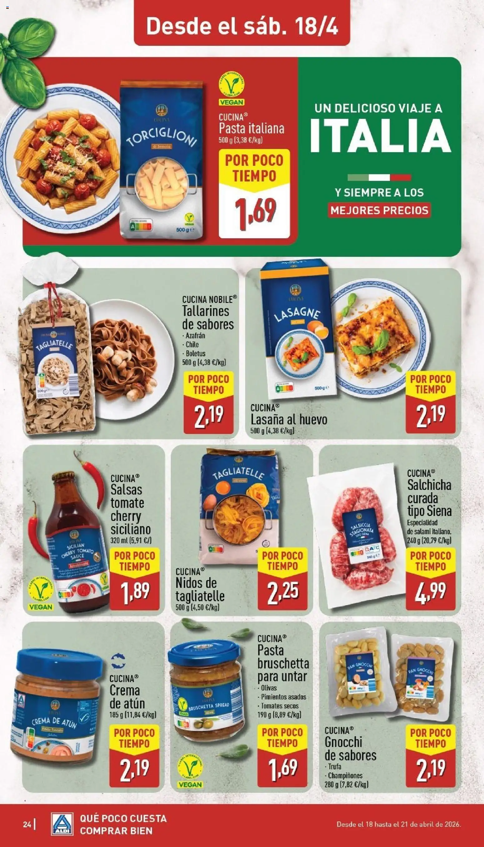 Aldi folleto Baleares │ válido desde el 13.04.2026 | Página: 24 | Productos: Tomates, Pasta, Crema, Salami