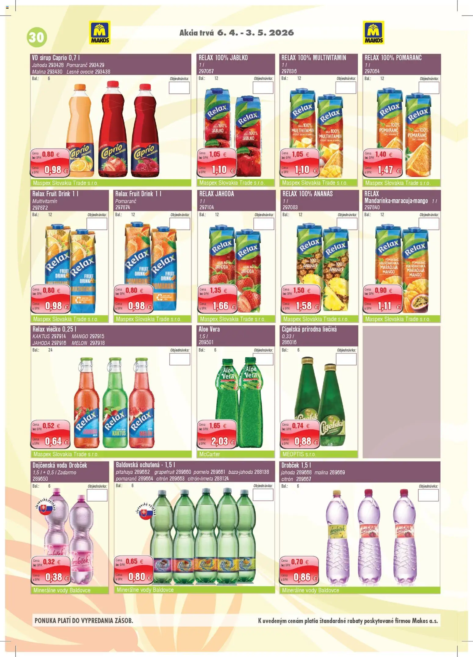 Nové Makos akcie – leták je platný od 06.04.2026 | Strana: 30 | Produkty: Grapefruit, Voda, Melón, Pomelo
