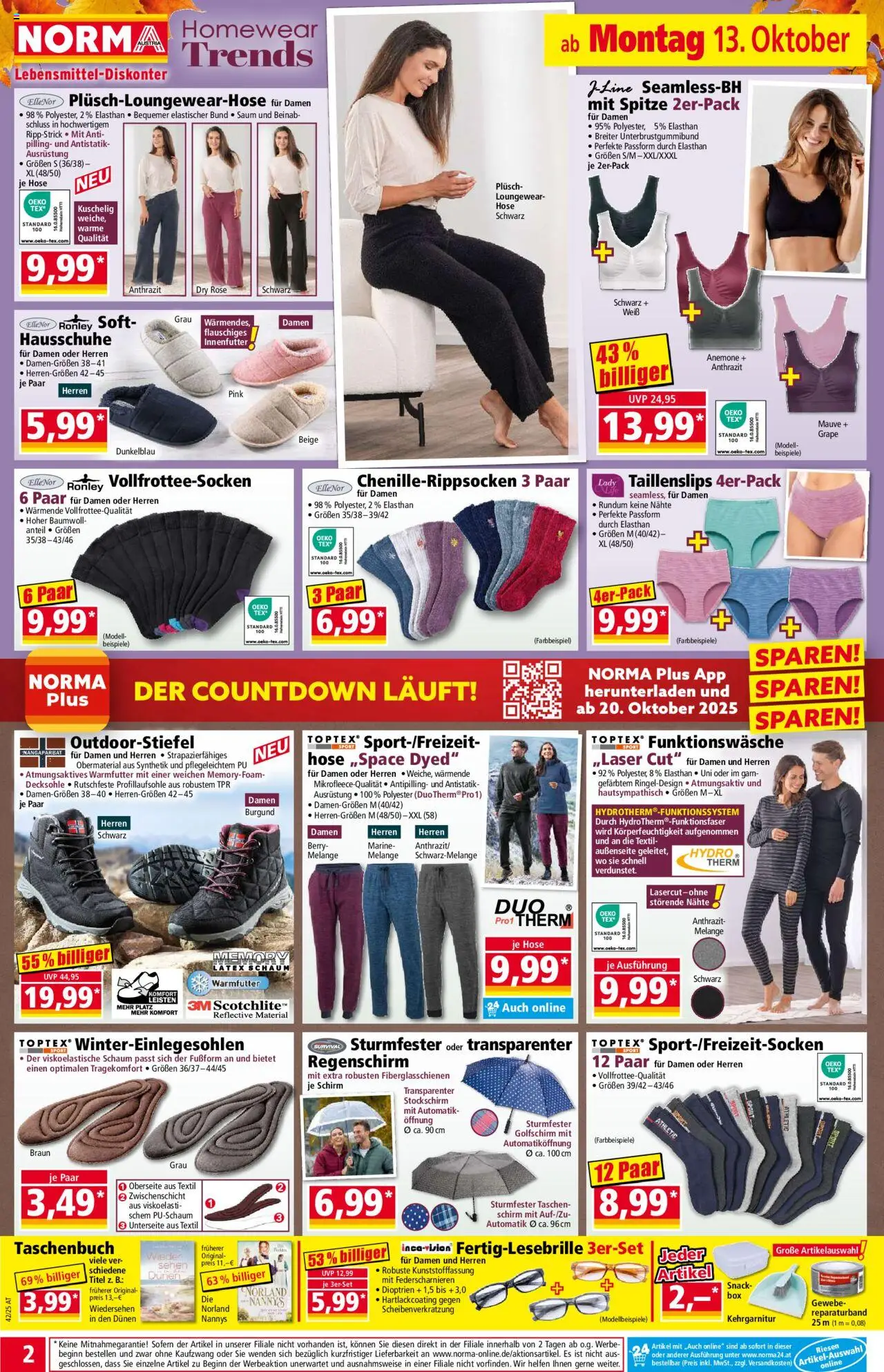 Norma Flugblatt gültig ab 13.10.2025 | Seite: 2 | Produkte: Hose, Hausschuhe, Regenschirm