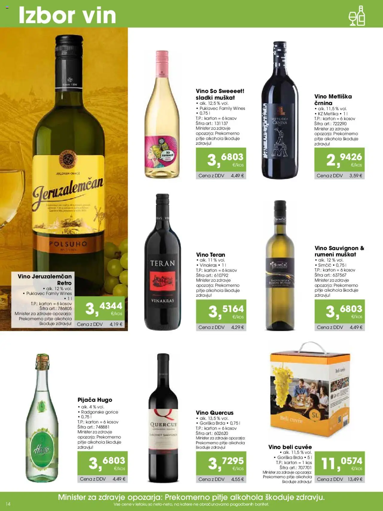 Novi Tuš katalog ponudbe – veljaven od 07.09.2025 | Stran: 14 | Izdelki: Kos, Vino