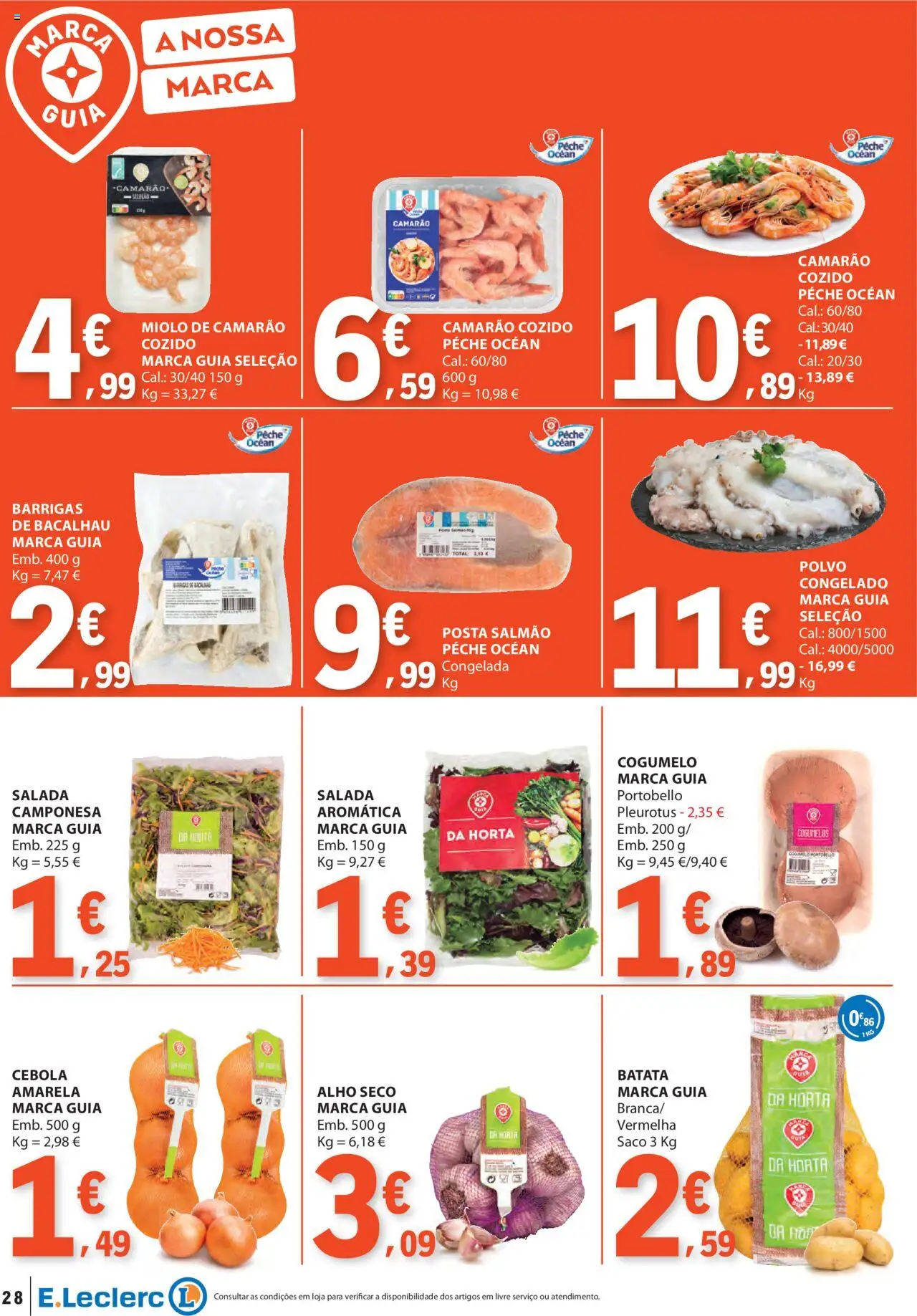 E.Leclerc folheto │ válido de 31.07.2025 | Página: 28 | Produtos: Batata, Bacalhau, Salmão, Cogumelos