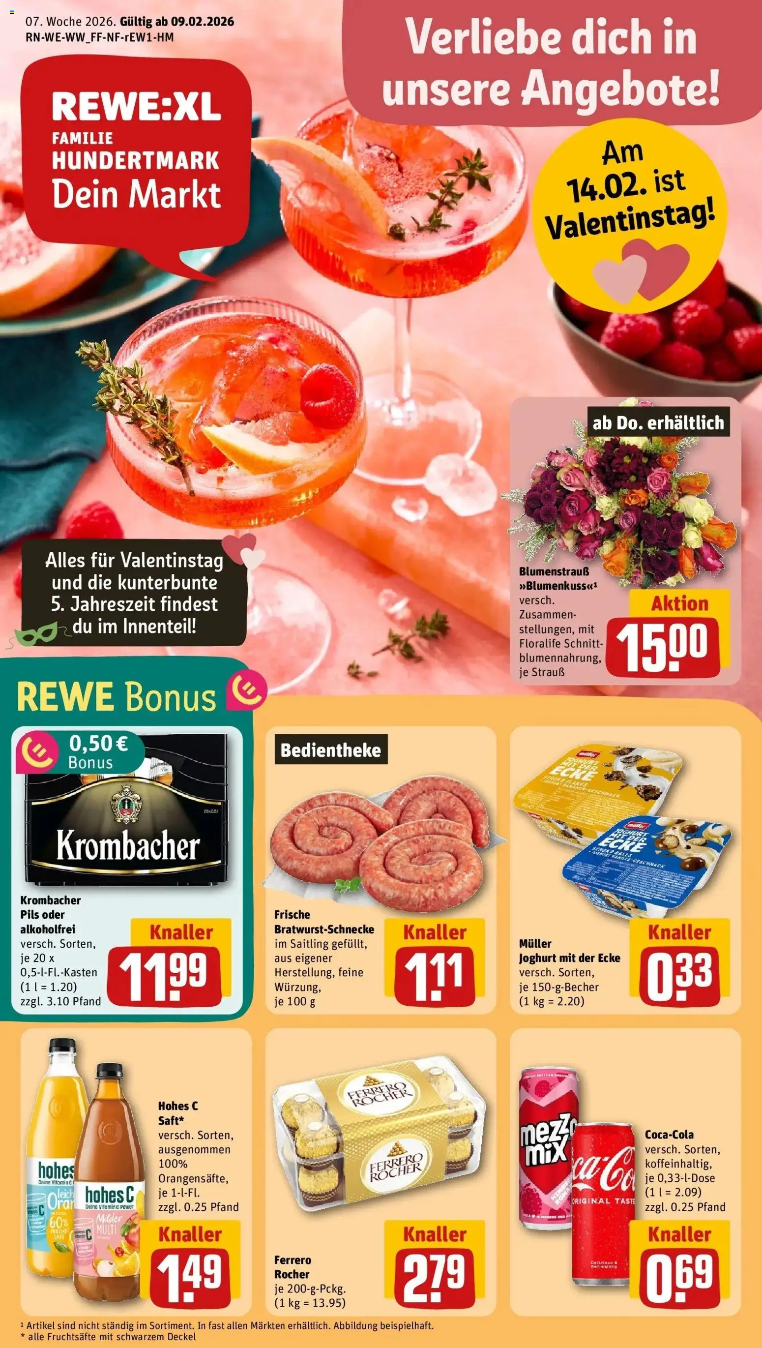 Rewe prospekt Dierdorf	 – gültig ab 09.02.2026 | Seite: 1 | Produkte: Ferrero rocher, Cola, Joghurt, Bananen