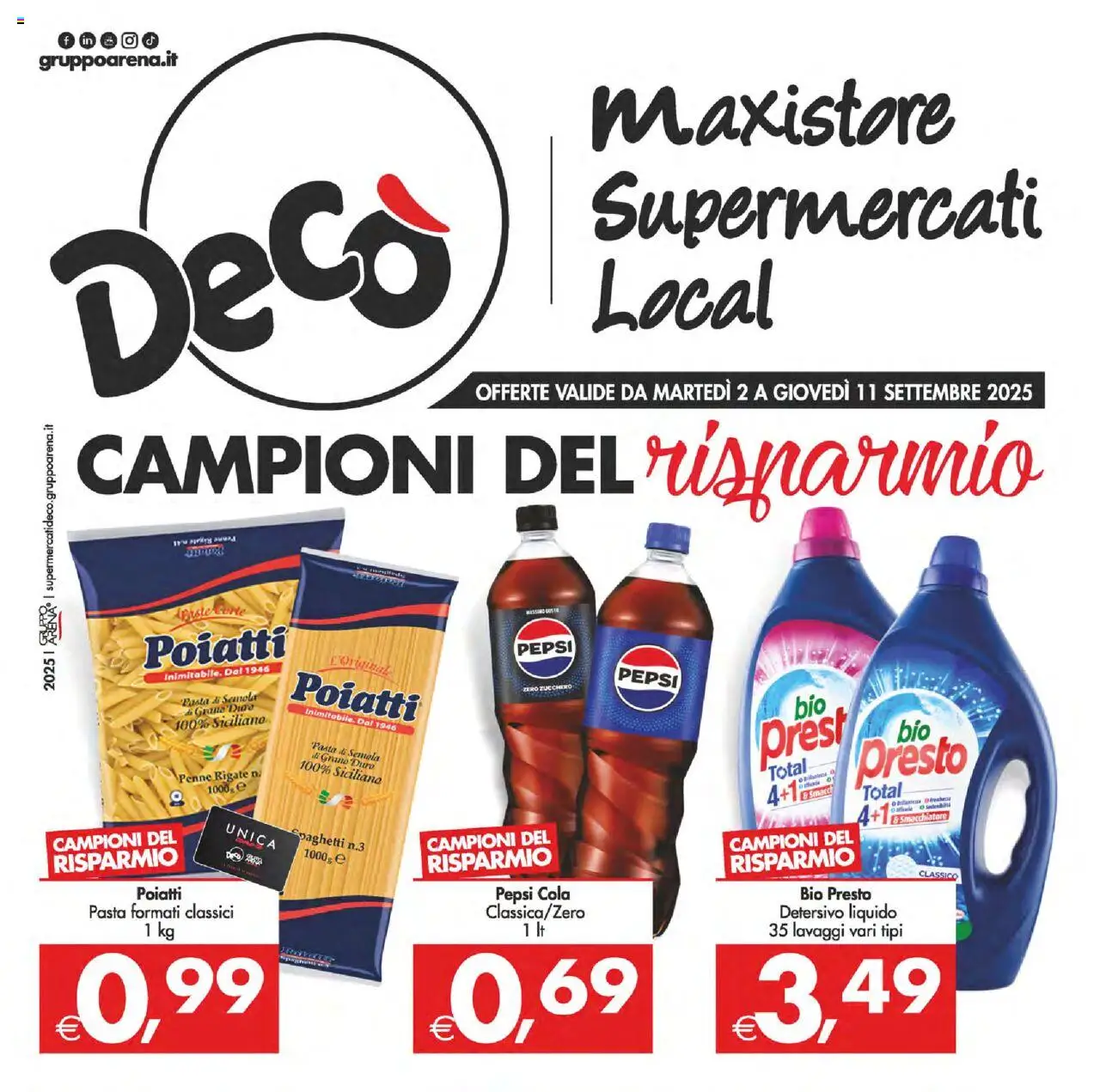 Volantino Decò del 02.09.2025 | Pagina: 1 | Prodotti: Smacchiatore, Zucchero, Pasta, Pepsi