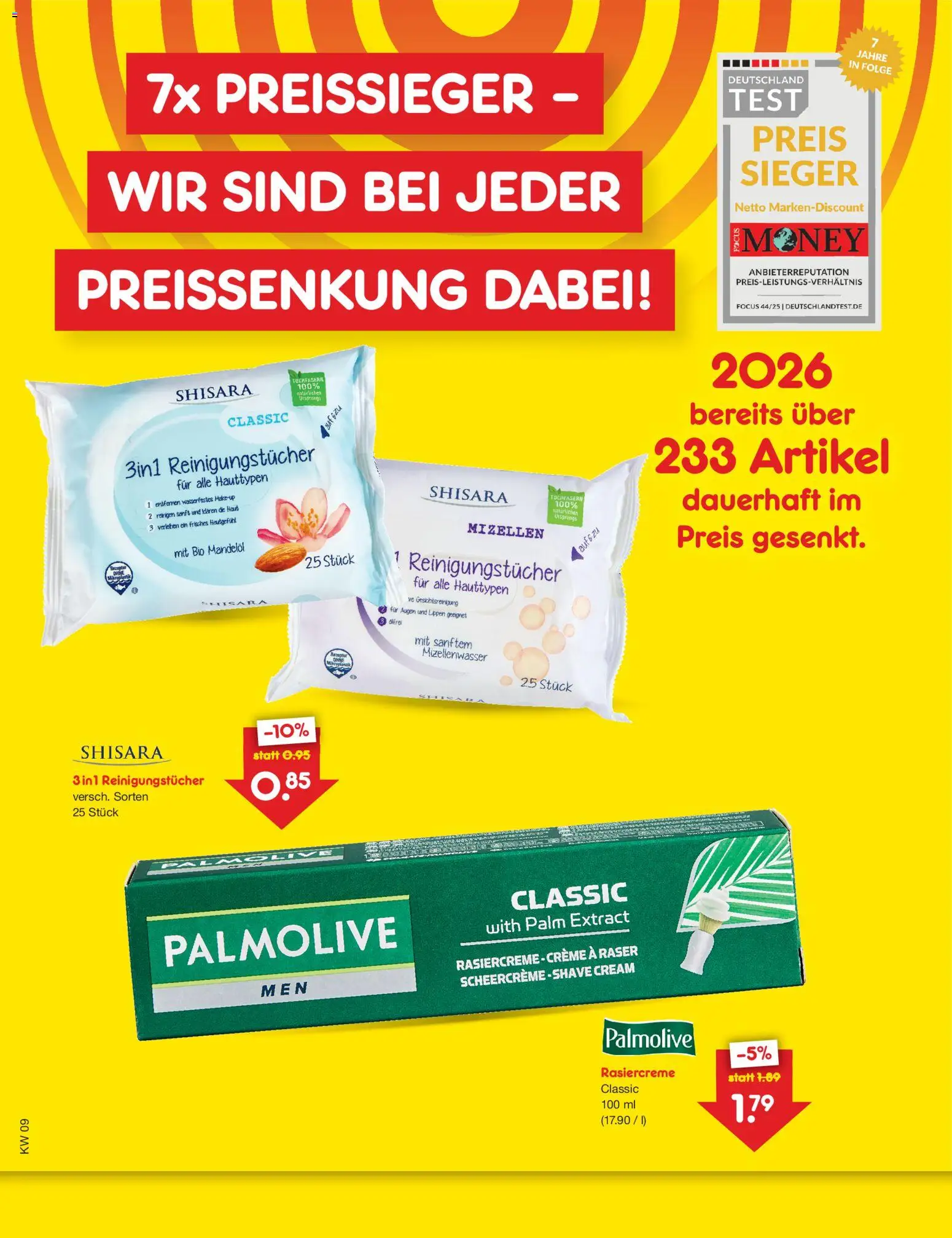 Netto Marken-Discount Preissenkung auf Dauer – gültig ab 26.02.2026 | Seite: 1 | Produkte: Creme, Mizellenwasser, Reinigungstücher