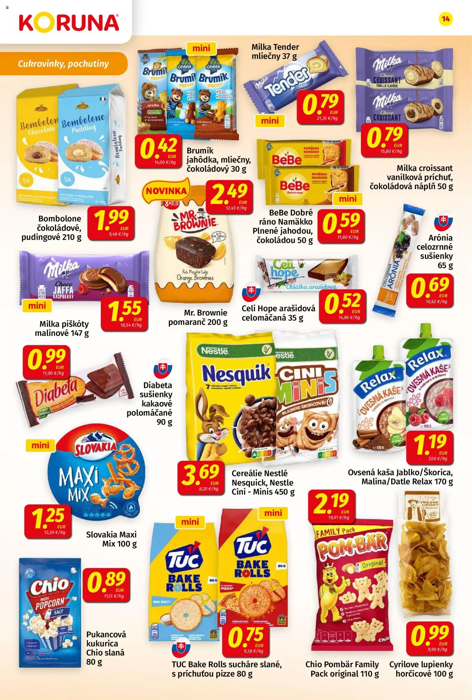 Nové Koruna akcie – leták je platný od 07.11.2025 | Strana: 14 | Produkty: Croissant, Milka, Kukurica, Nesquik