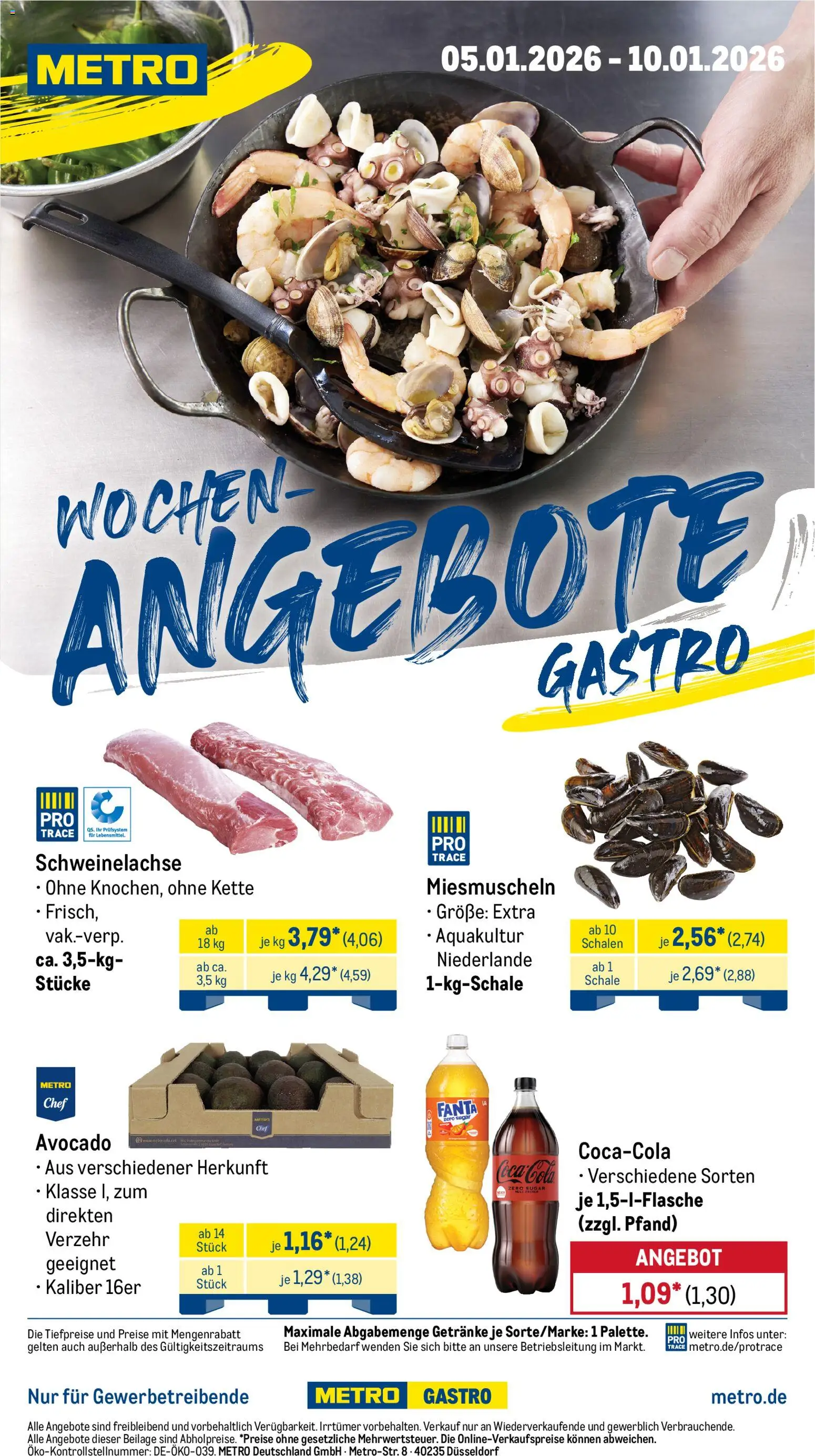 Metro Wochen-Angebote Gastro – gültig ab 05.01.2026 | Seite: 1 | Produkte: Coca cola, Fanta, Cola, Avocado