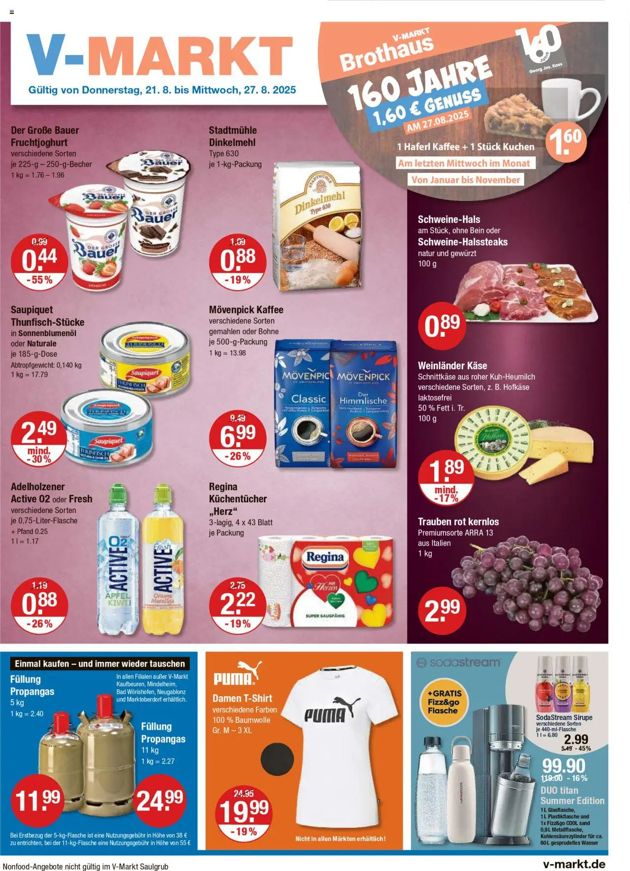 V-Markt - /Oberbayern - gültig ab dem 21.08.2025 | Seite: 1 | Produkte: Käse, Fruchtjoghurt, Movenpick kaffee, Kuchen