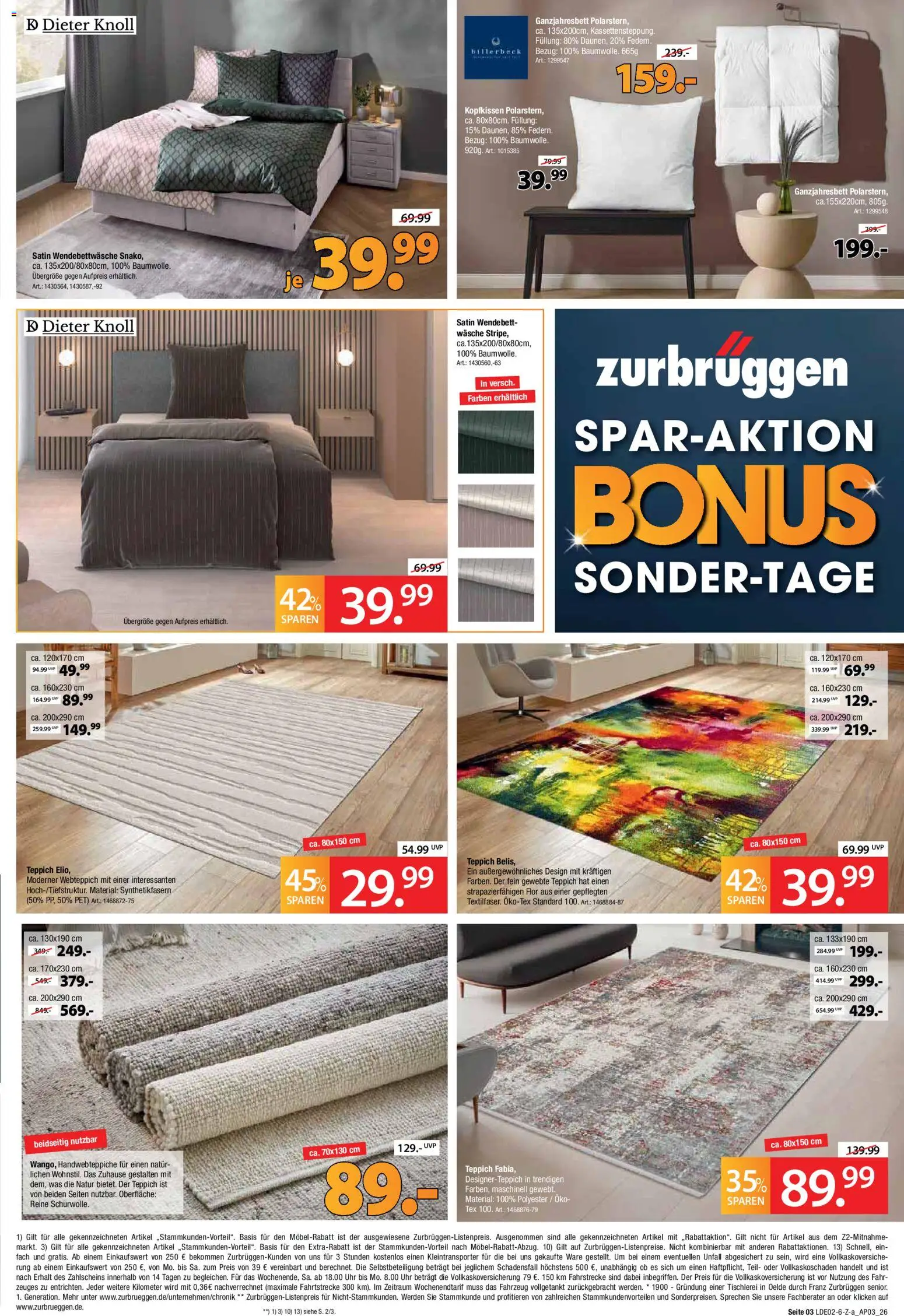 Zurbrüggen Bonus Sonder-Tage – gültig ab 02.03.2026 | Seite: 3 | Produkte: Kopfkissen, Teppich, Uhr
