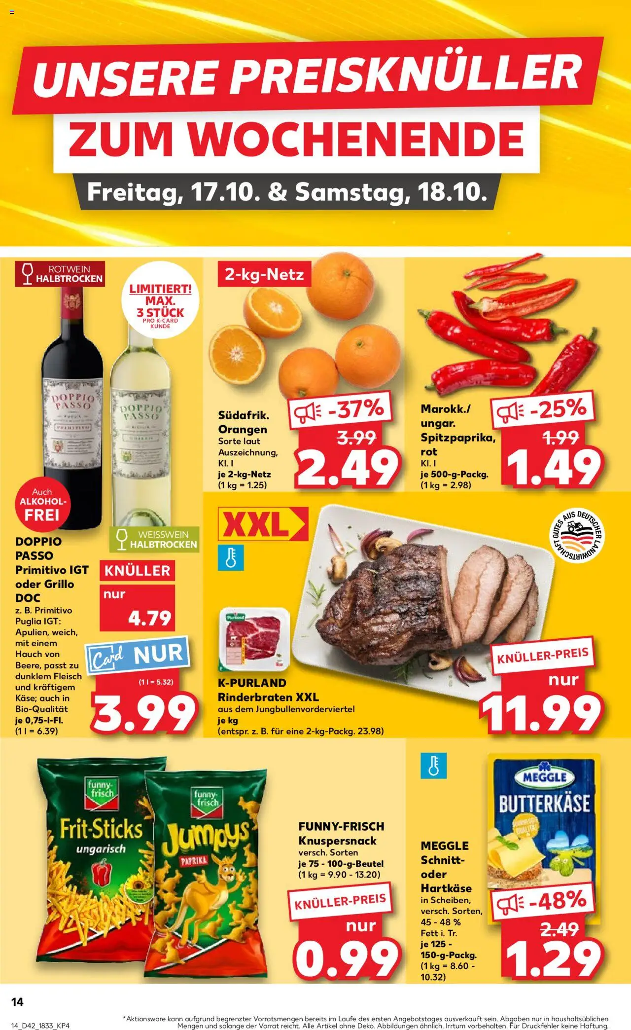 Kaufland prospekt Bremen	 – gültig ab 16.10.2025 | Seite: 14 | Produkte: Rinderbraten, Funny frisch, Doppio Passo, Chips