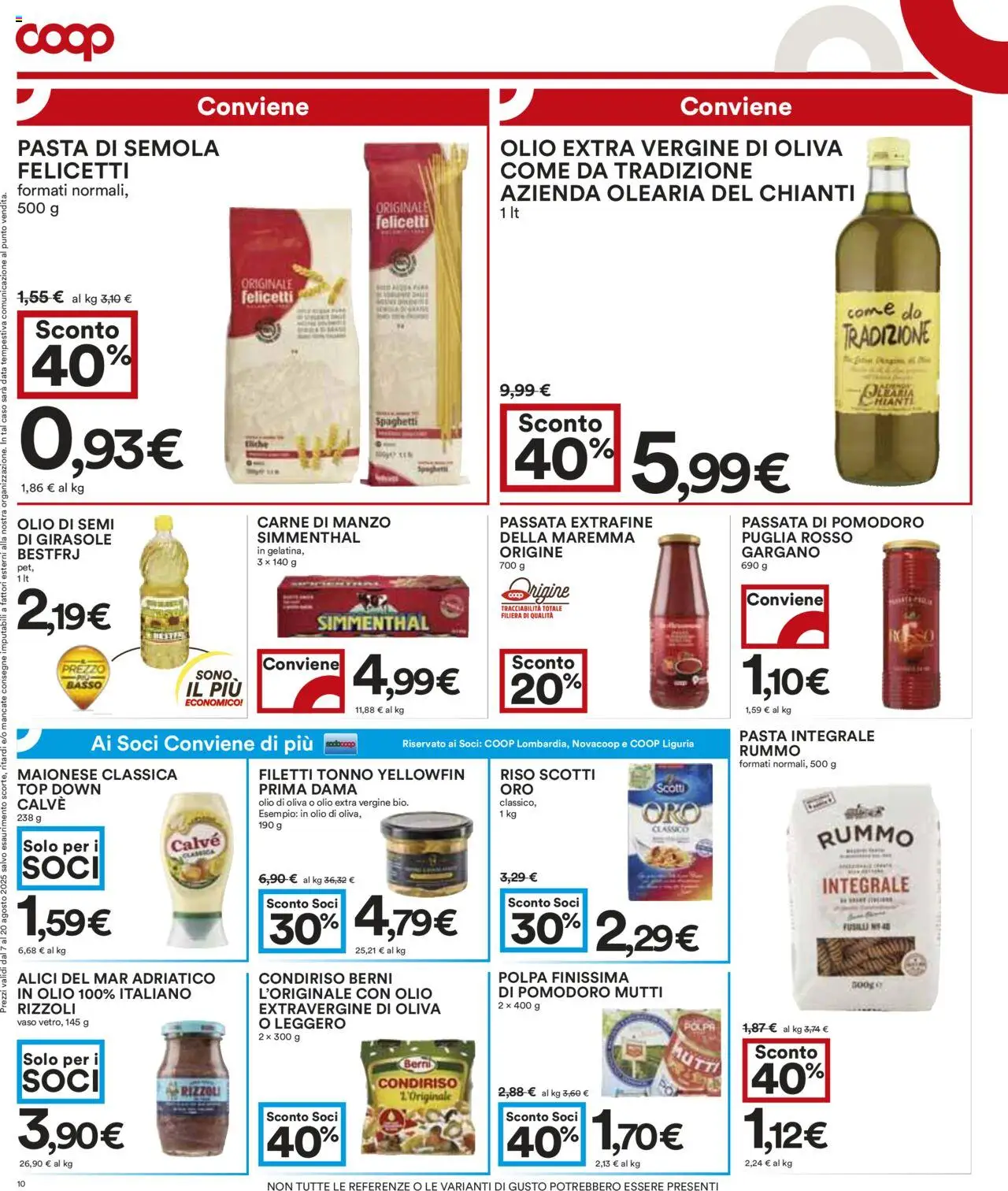 Volantino COOP del 07.08.2025 | Pagina: 10 | Prodotti: Maionese, Olio, Pasta, Fusilli