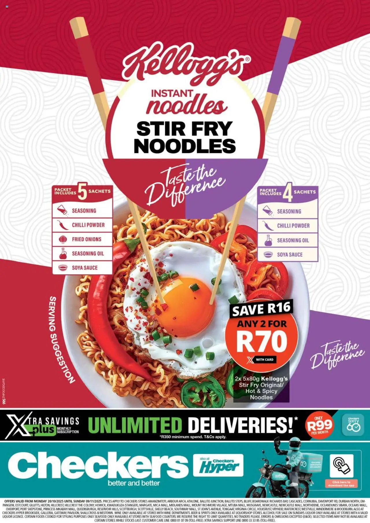 New Checkers catalogue – valid from 20.10.2025 | Page: 1 | Products: Noodles, Onions, Seafood, Chilli