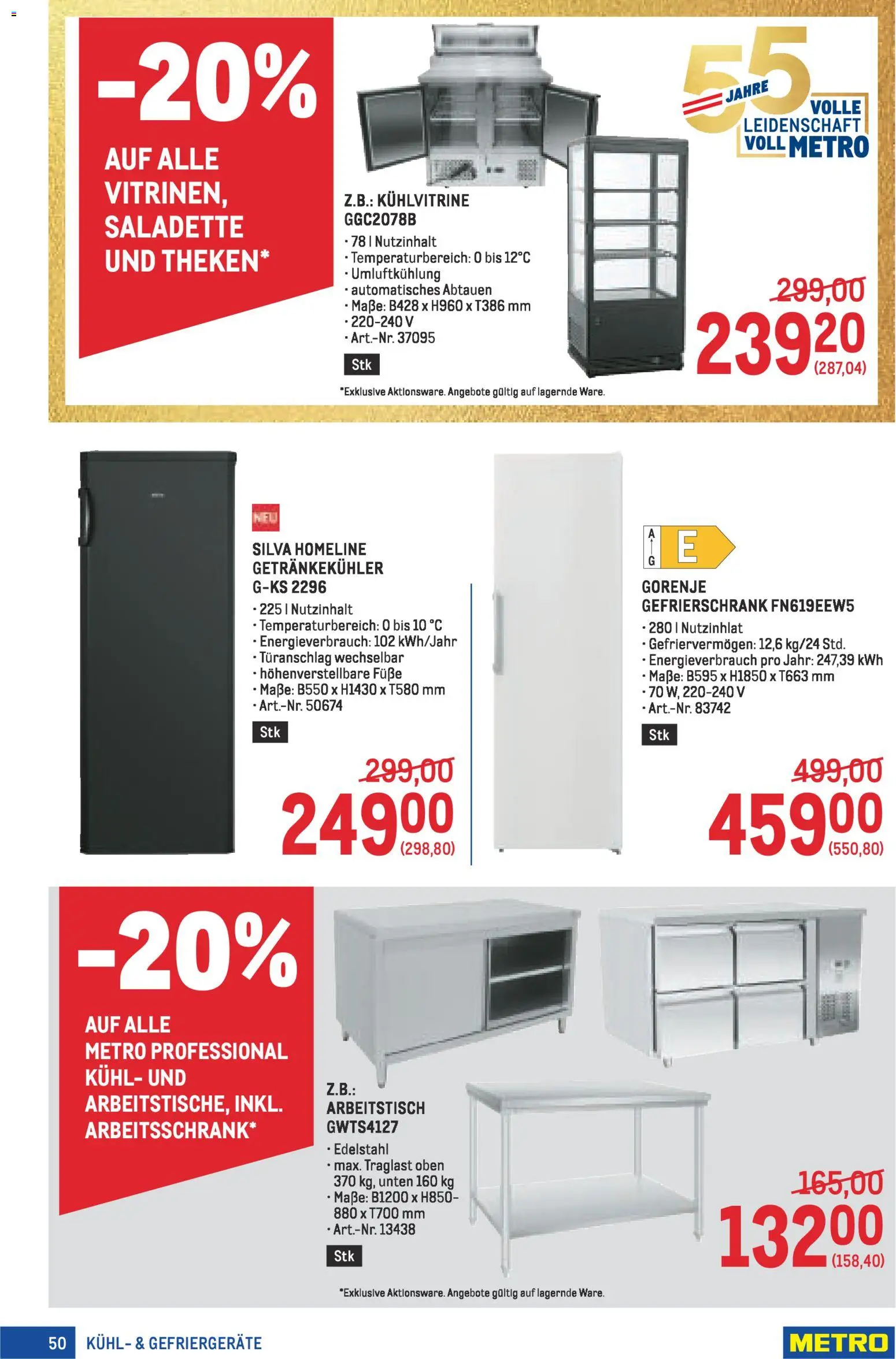 Metro angebote Profi gültig ab 30.04.2026 | Seite: 50 | Produkte: Gefrierschrank, Arbeitstisch