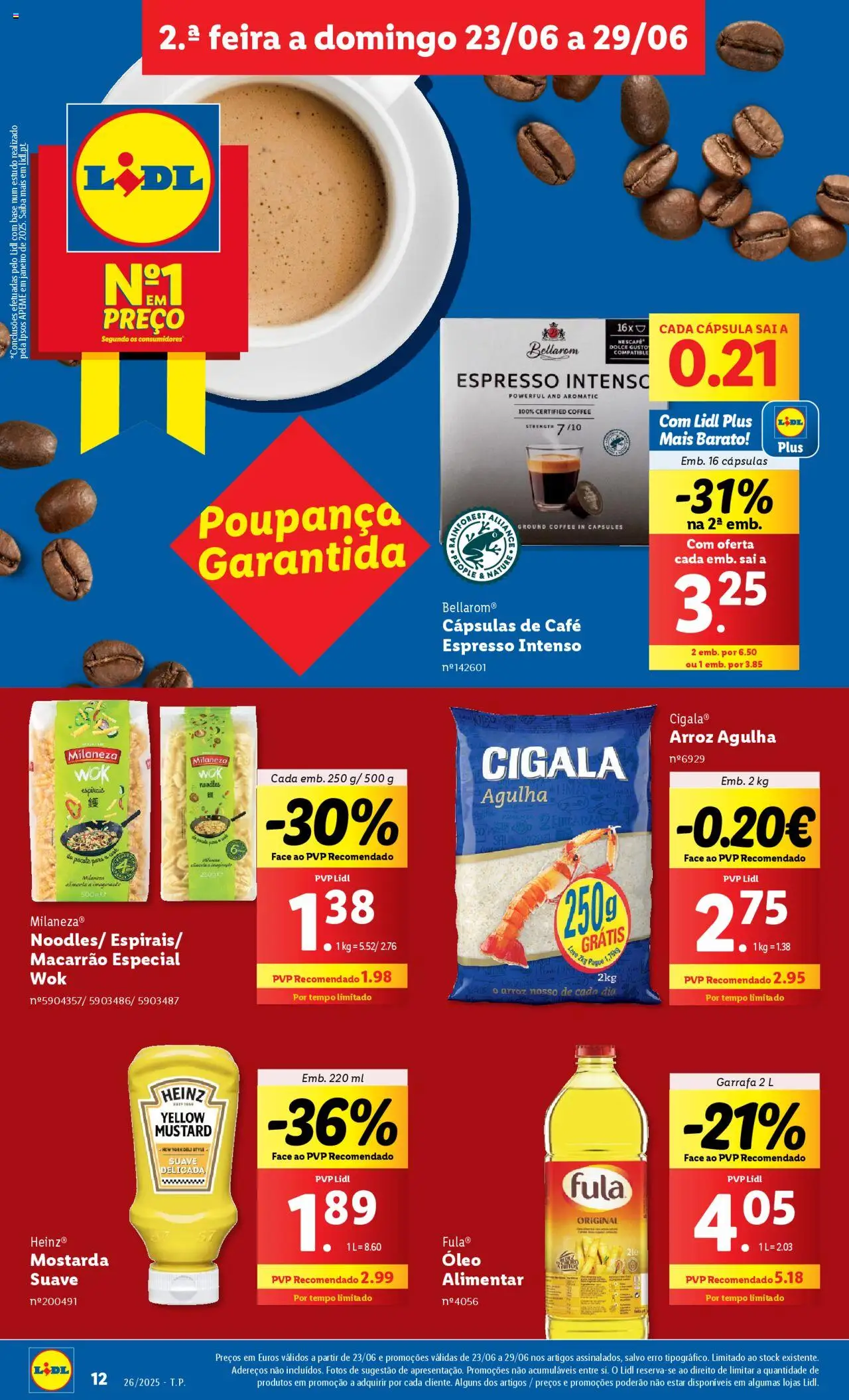 Lidl folheto │ válido de 23.06.2025 | Página: 12 | Produtos: Milaneza, Base, Café, Macarrão