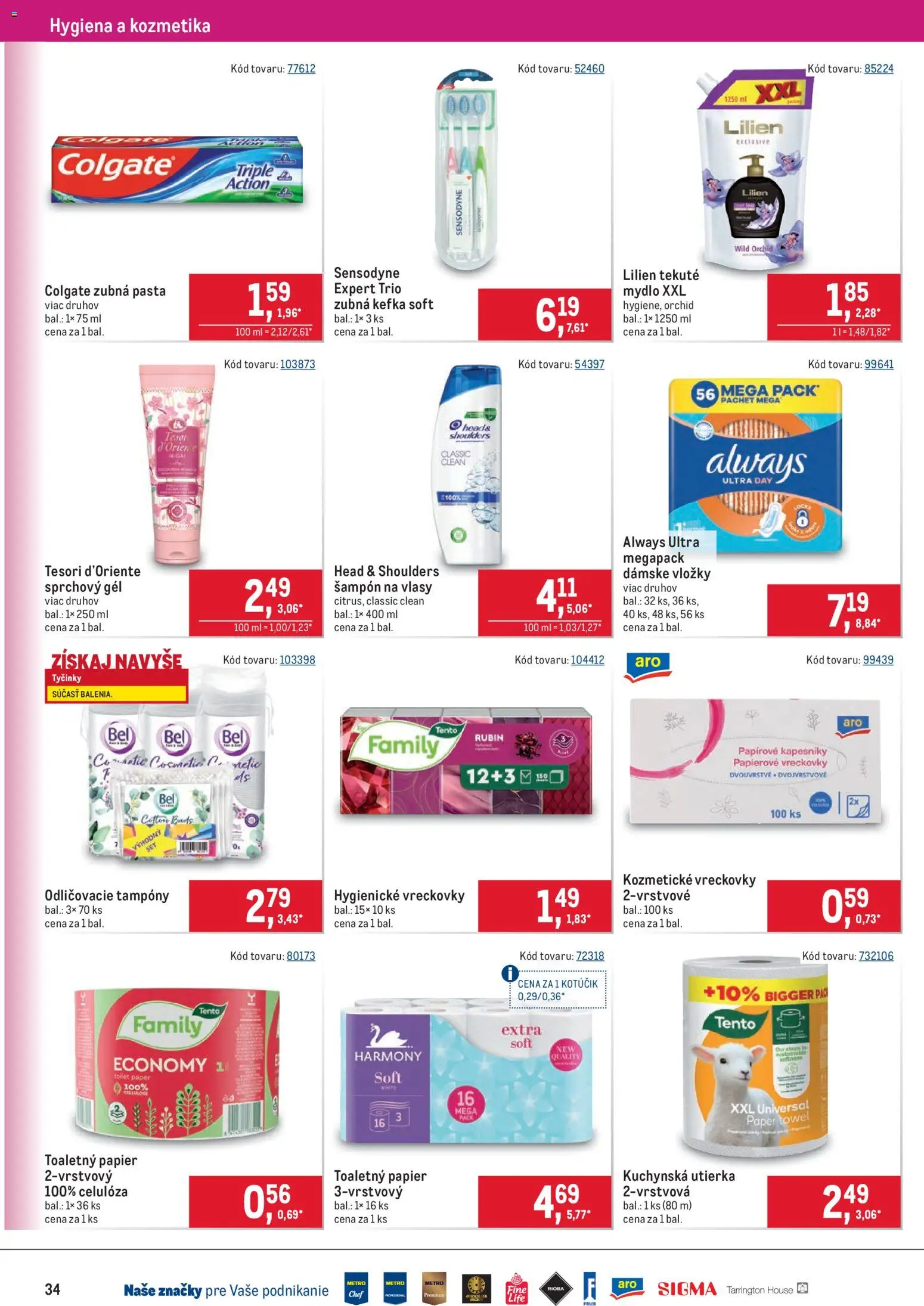Nové Metro akcie – leták je platný od 22.10.2025 | Strana: 34 | Produkty: Zubná kefka, Sprchový gél, Zubná pasta, Head & Shoulders