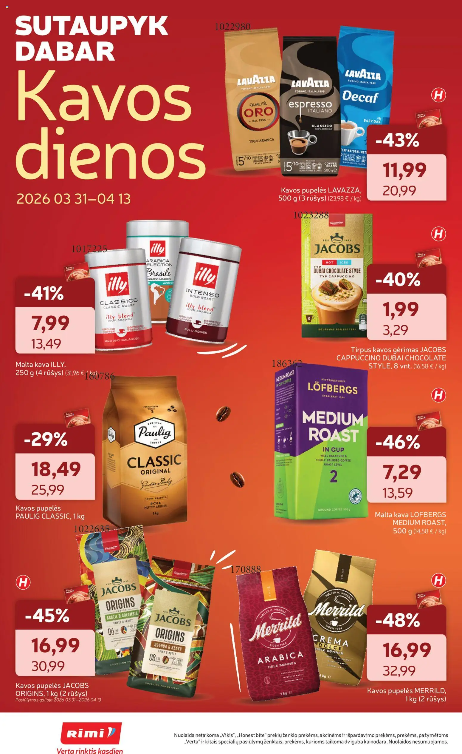 Rimi akcijos nuo 31.03.2026 | Puslapis: 30 | Prekių: Pupelės, Kavos pupelės, Kava