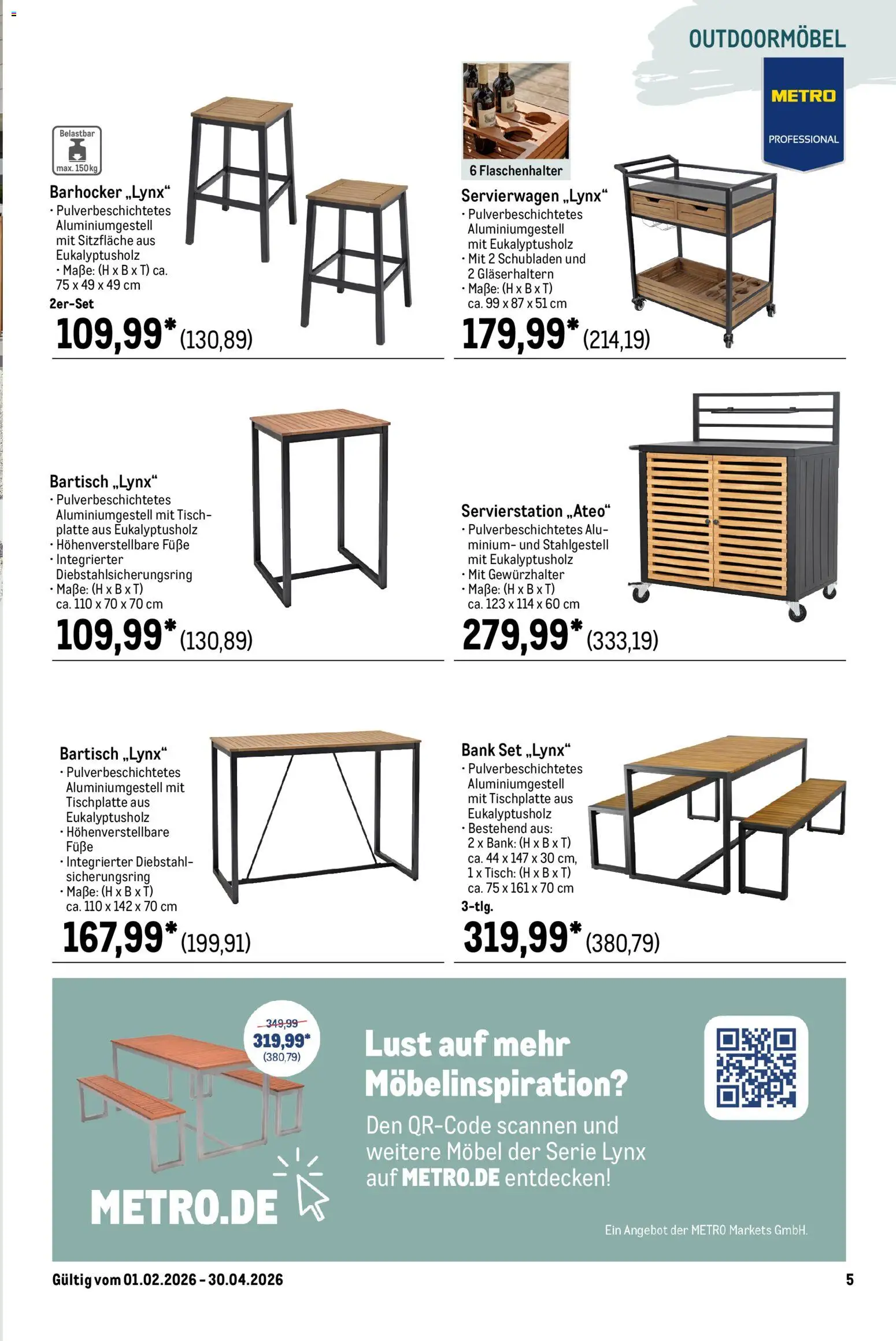 Metro Outdoor für Profis – gültig ab 01.02.2026 | Seite: 5 | Produkte: Bartisch, Barhocker, Servierwagen, Tisch
