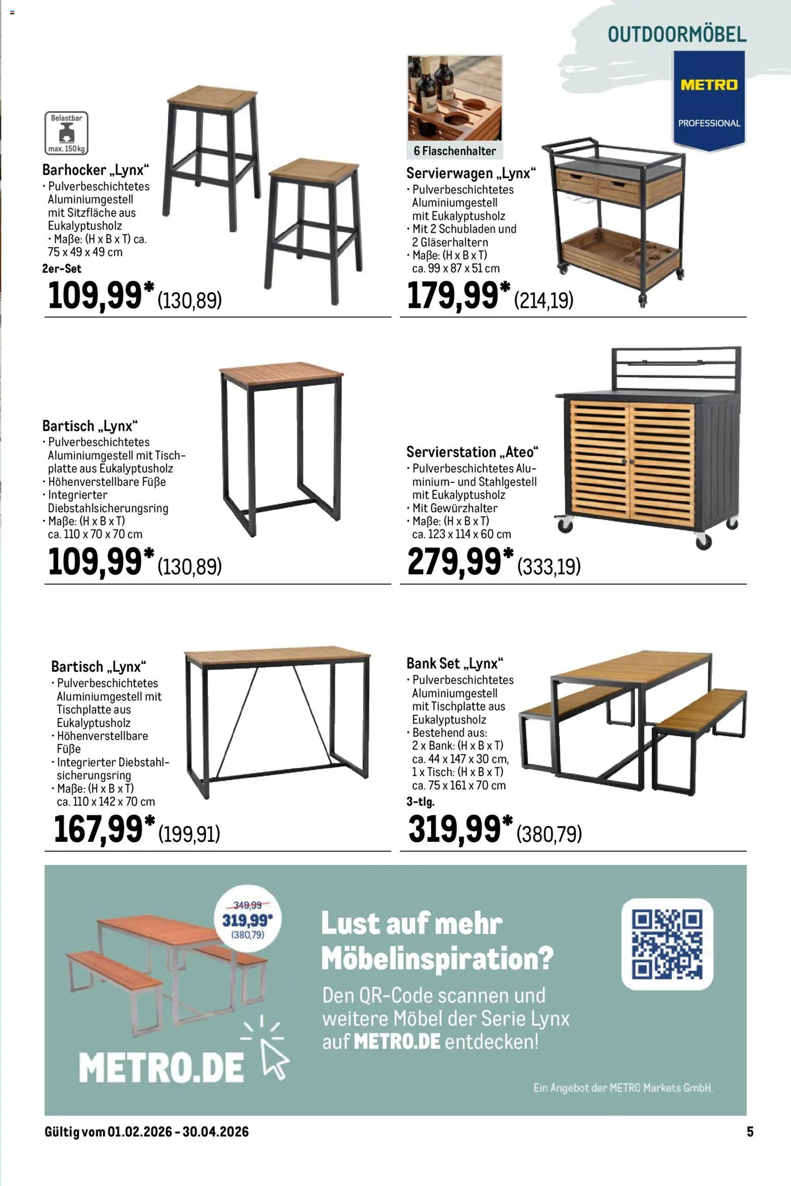 Metro Outdoor für Profis – gültig ab 01.02.2026 | Seite: 5 | Produkte: Bartisch, Barhocker, Servierwagen, Tisch