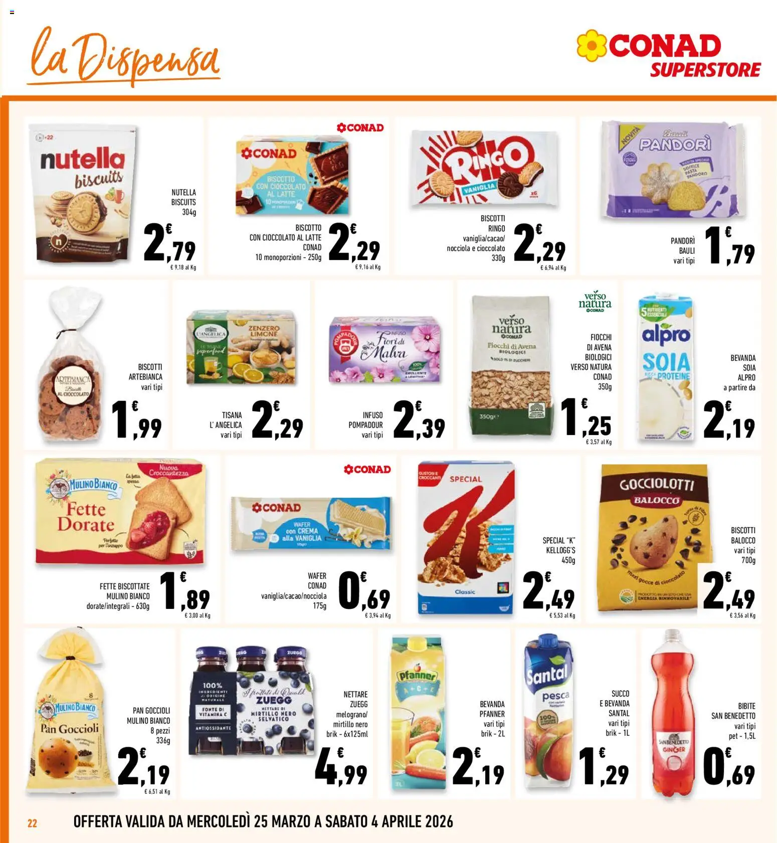 Volantino Conad del 25.03.2026 | Pagina: 22 | Prodotti: Succo, Latte, Nutella, Bibite
