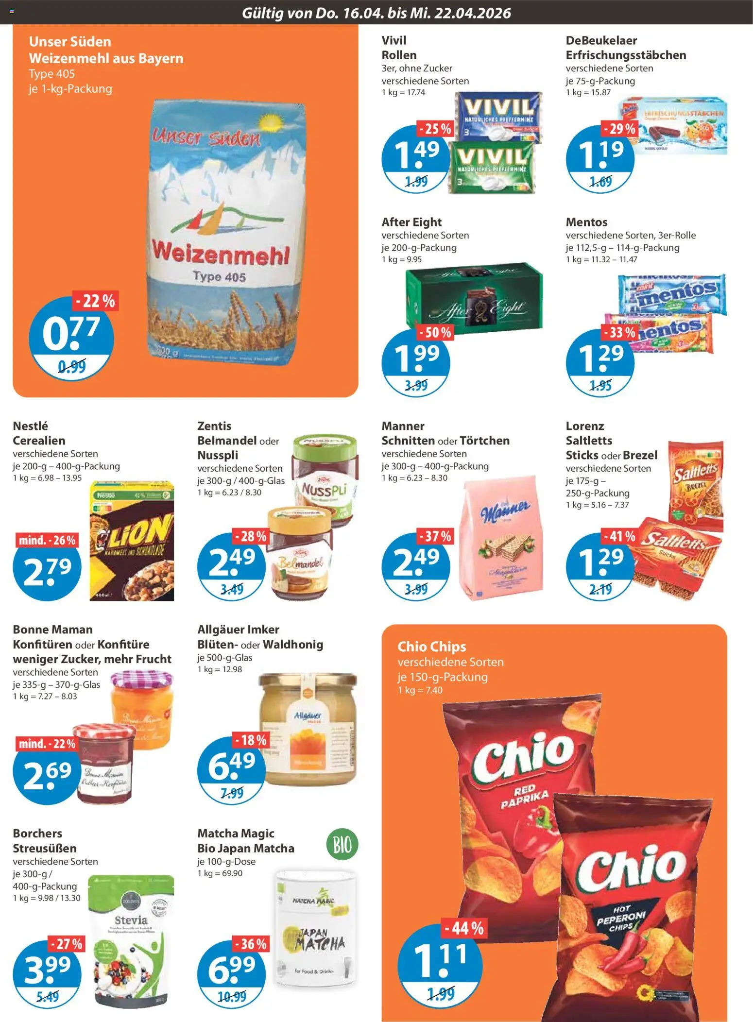 V-Markt Angebote – gültig ab 16.04.2026 | Seite: 10 | Produkte: Paprika, Zucker, Chips, Bonne maman