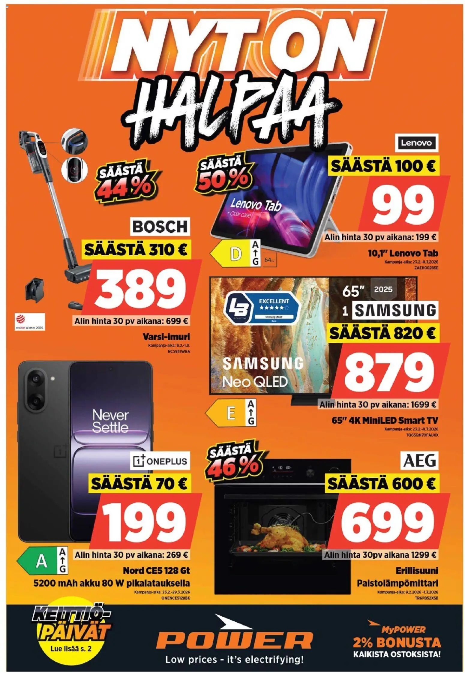 Power tarjoukset – voimassa 23.03.2026 alkaen | Sivu: 1 | Tuotteet: Keittiö, Akku, Erillisuuni, TV