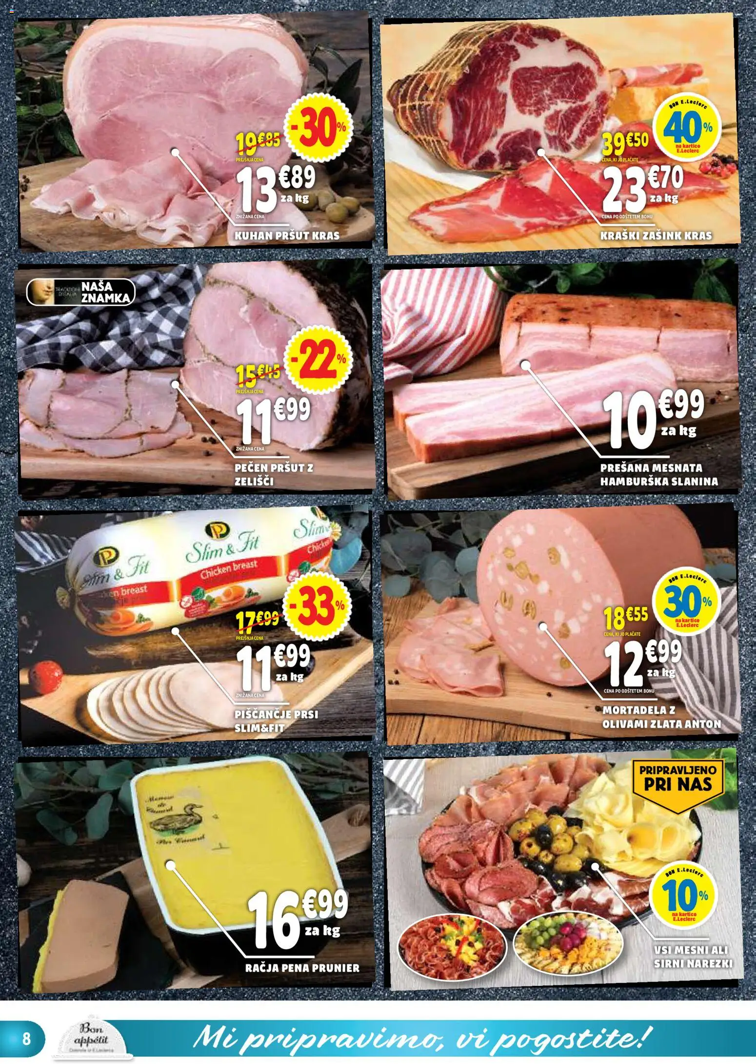 Novi E.leclerc katalog ponudbe – veljaven od 29.04.2026 | Stran: 8 | Izdelki: Pršut, Mortadela, Slanina