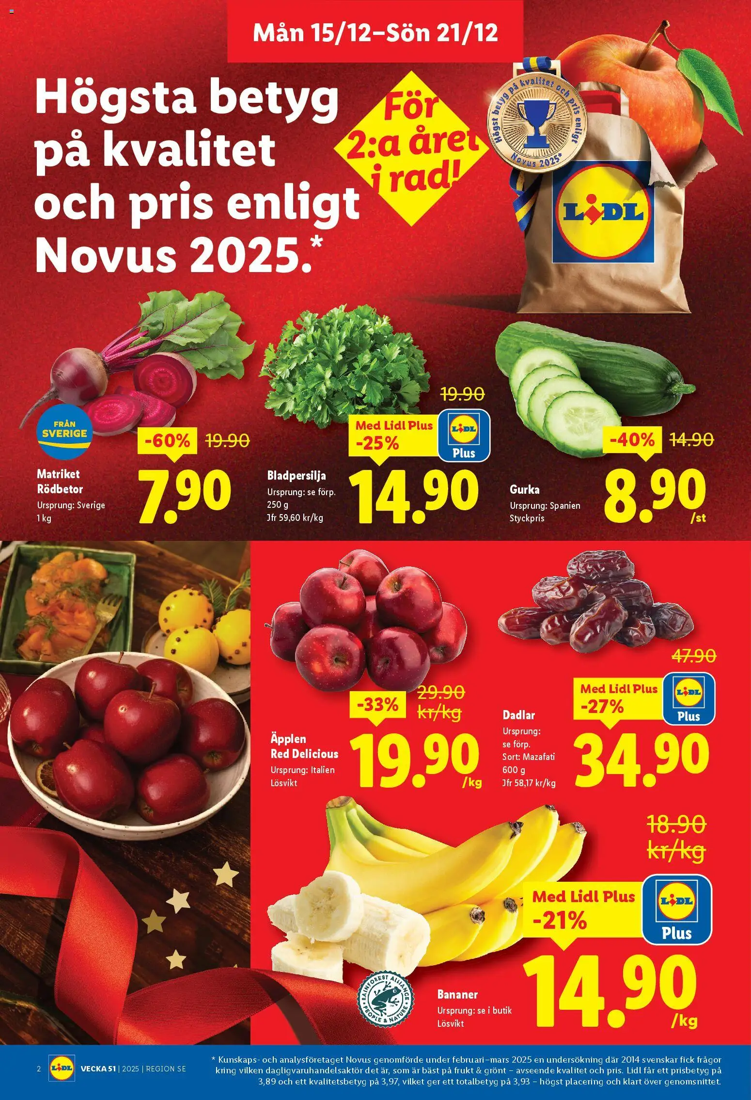 Lidl reklamblad aktuell från 15.12.2025 | Sida: 2 | Produkter: Äpplen, Bananer, Gurka