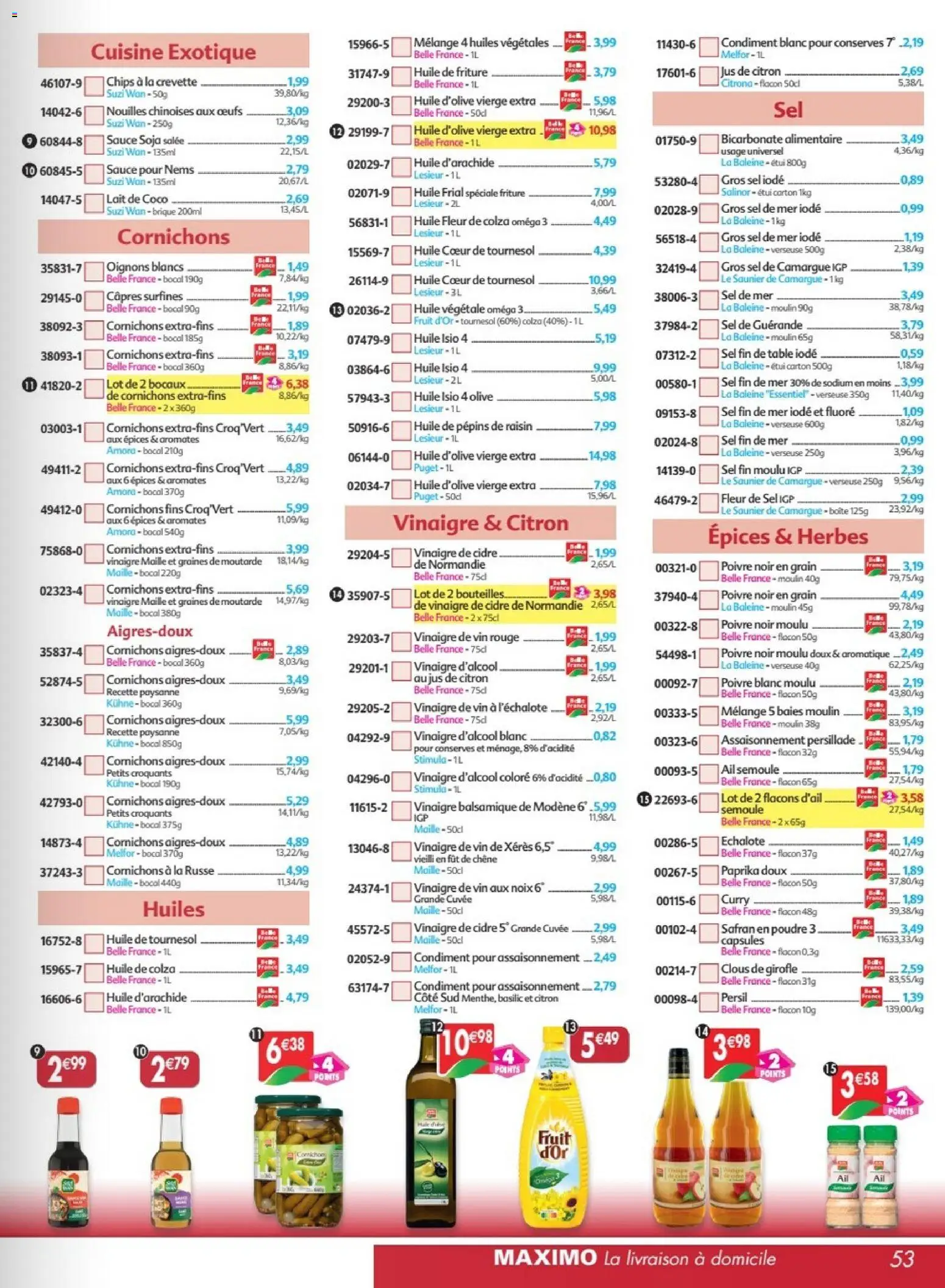 {H1} | Page: 53 | Produits: Huile d'olive vierge, Persil, Sauce soja salée, Huile de friture