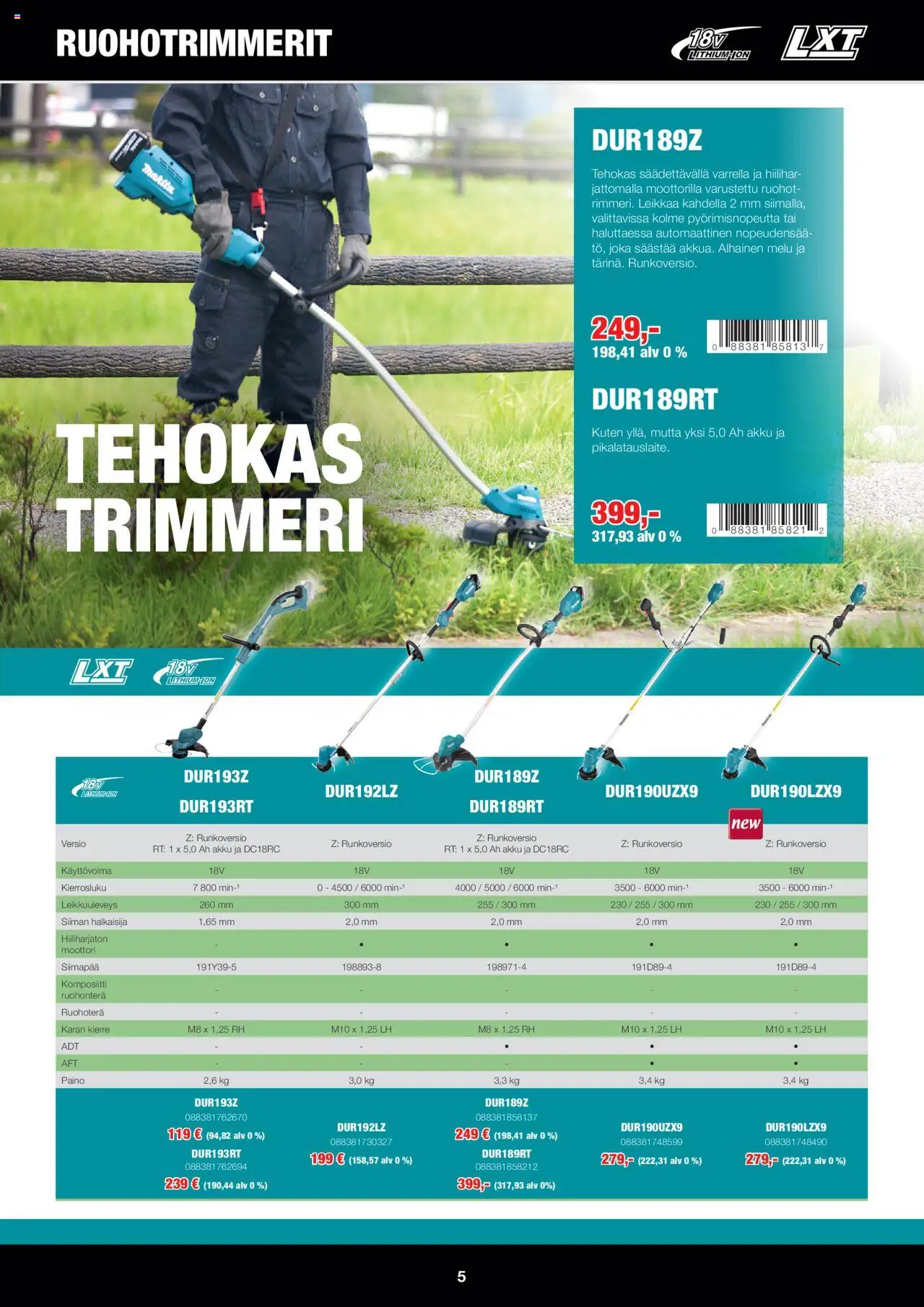 Makita tarjoukset - LXT Puutarha 2025 – voimassa 08.05.2025 alkaen | Sivu: 5 | Tuotteet: Akku, Trimmeri