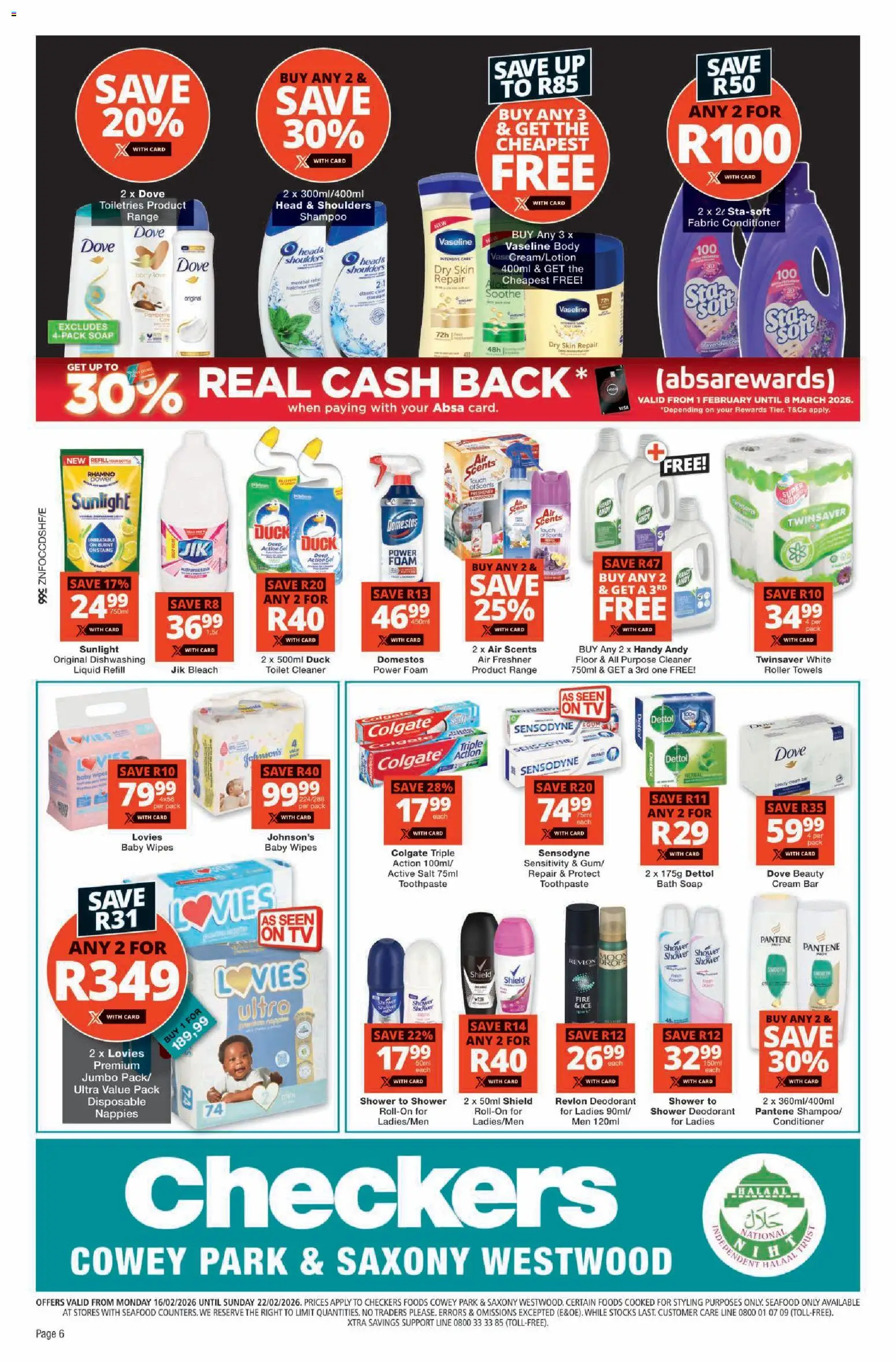 New Checkers catalogue – valid from 16.02.2026 | Page: 6 | Products: Conditioner, Cream, Salt, Nappies