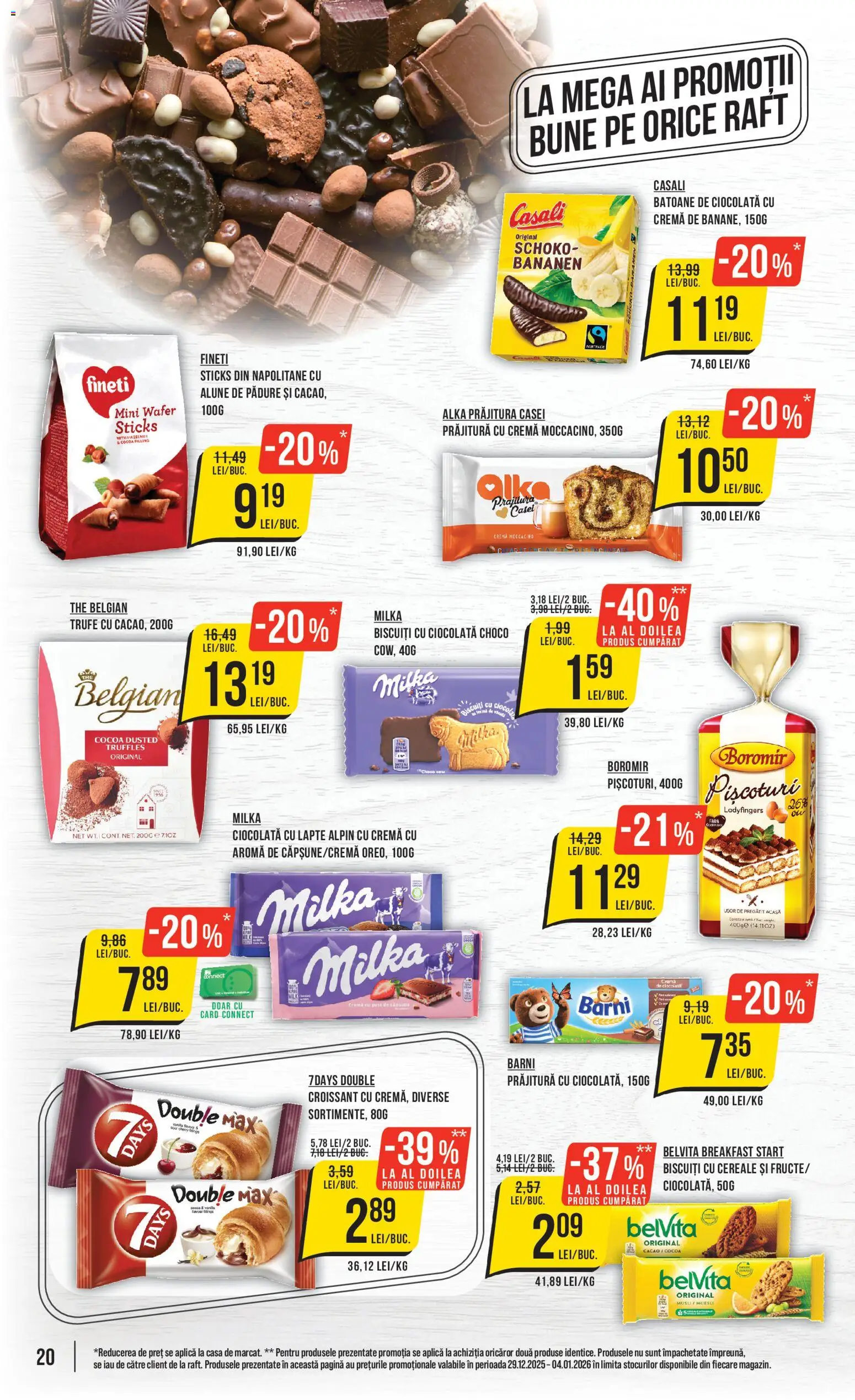Noul catalog Mega Image – valabil de la 29.12.2025 | Pagină: 20 | Produse: Prăjitură, Napolitane, Lapte, Biscuiți