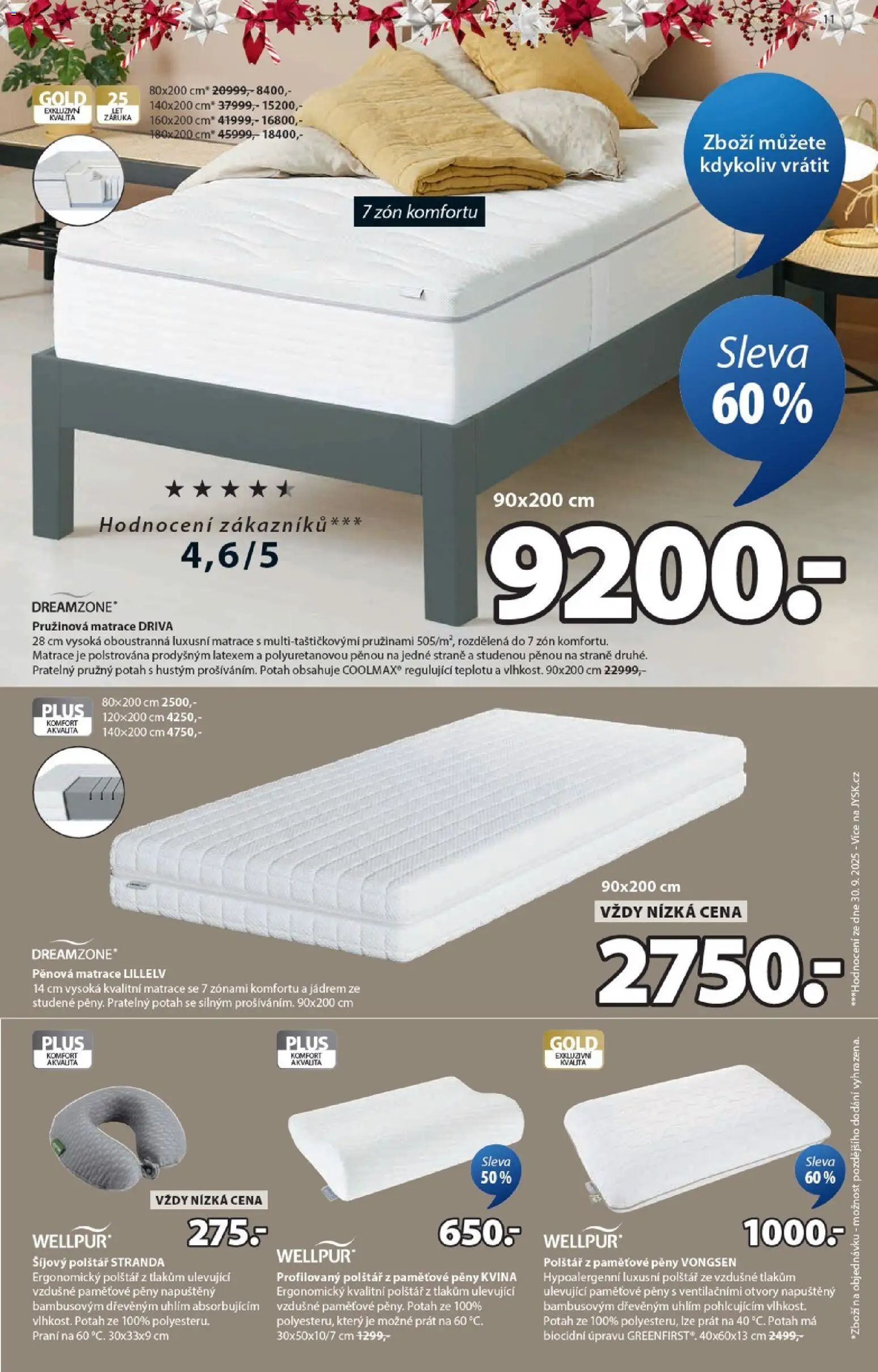 JYSK leták od 24.11.2025 | Strana: 11 | Produkty: Matrace, Polštář