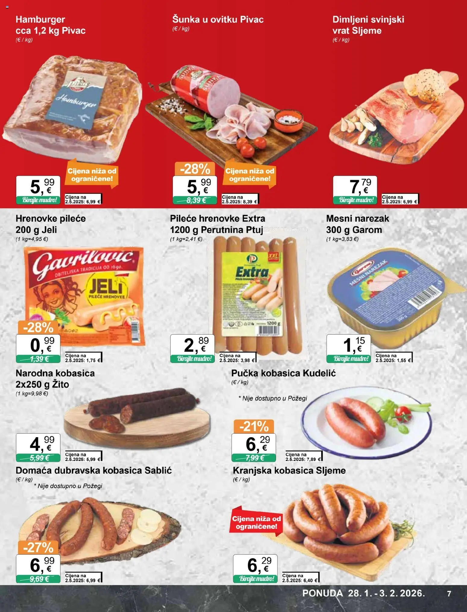 KTC katalog | vrijedi od 28.01.2026 | Stranica: 7 | Proizvodi: Šunka, Hrenovke, Narezak, Perutnina Ptuj