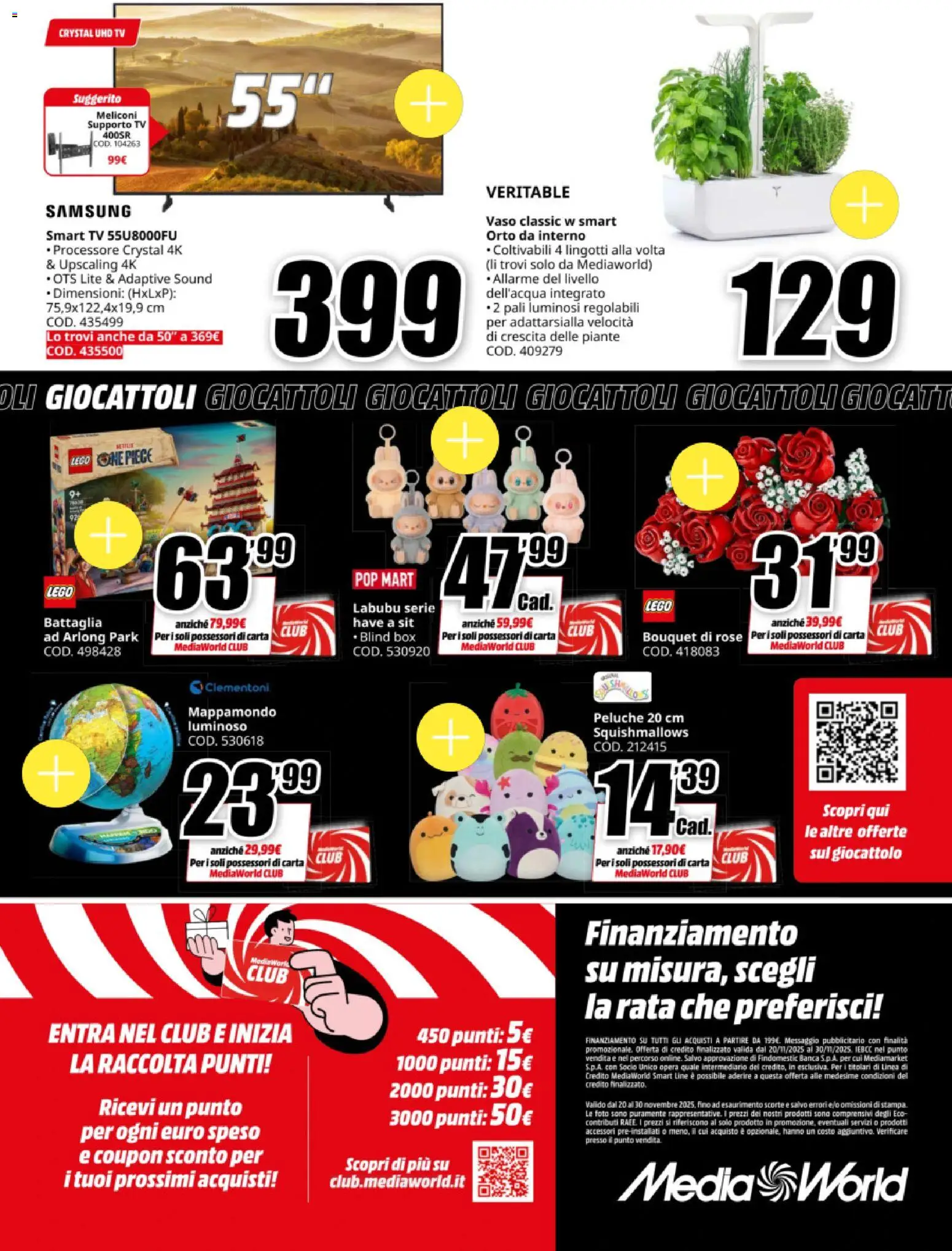 Volantino Media World del 20.11.2025 | Pagina: 16 | Prodotti: Peluche, smart TV, Vaso, Samsung